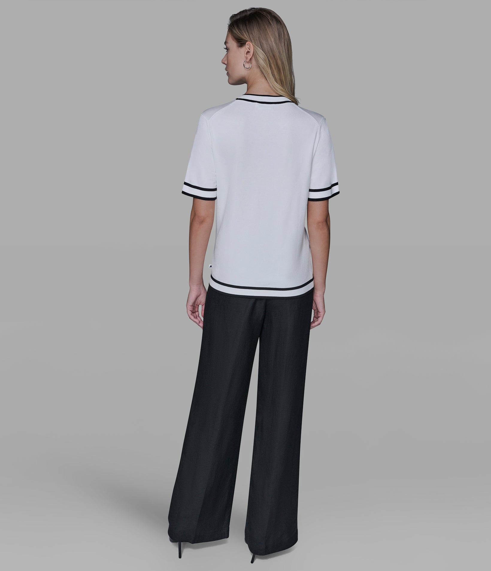 SHORT SLEEVE CONTRAST TRIM SWEATER VIEW 5