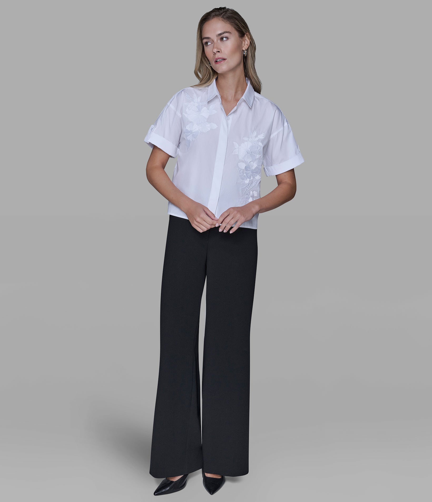 SHORT SLEEVE EMBROIDERED POPLIN SHIRT VIEW 4 | Women's Sale