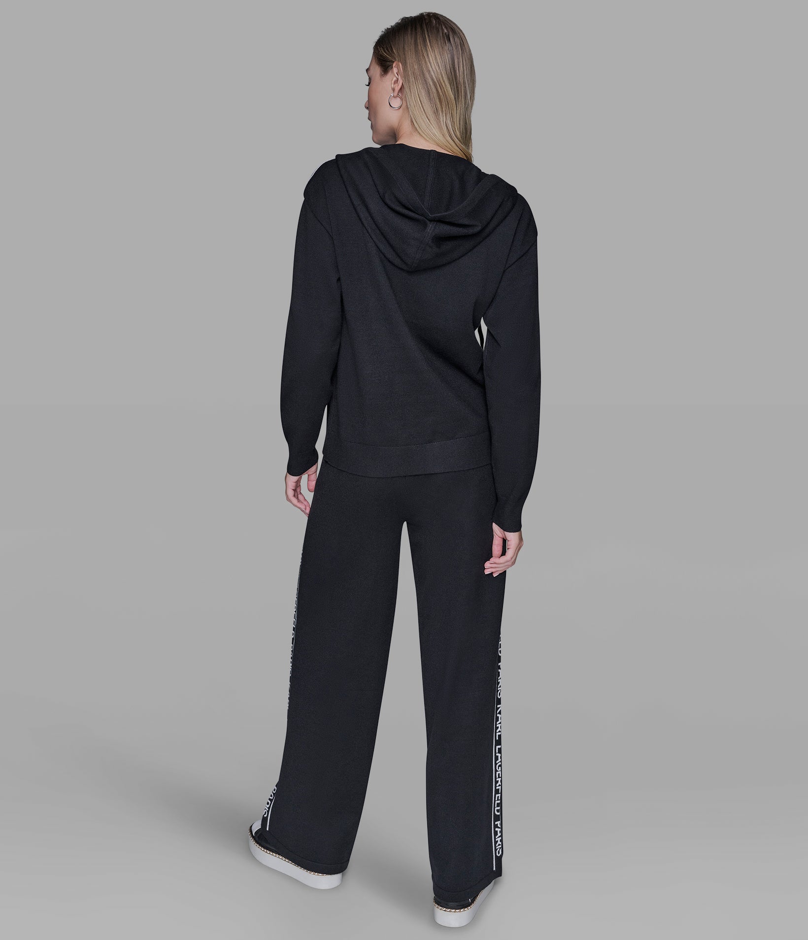 Logo Full Zip Sweater With Hoodie | Athleisure | Karl Lagerfeld Paris