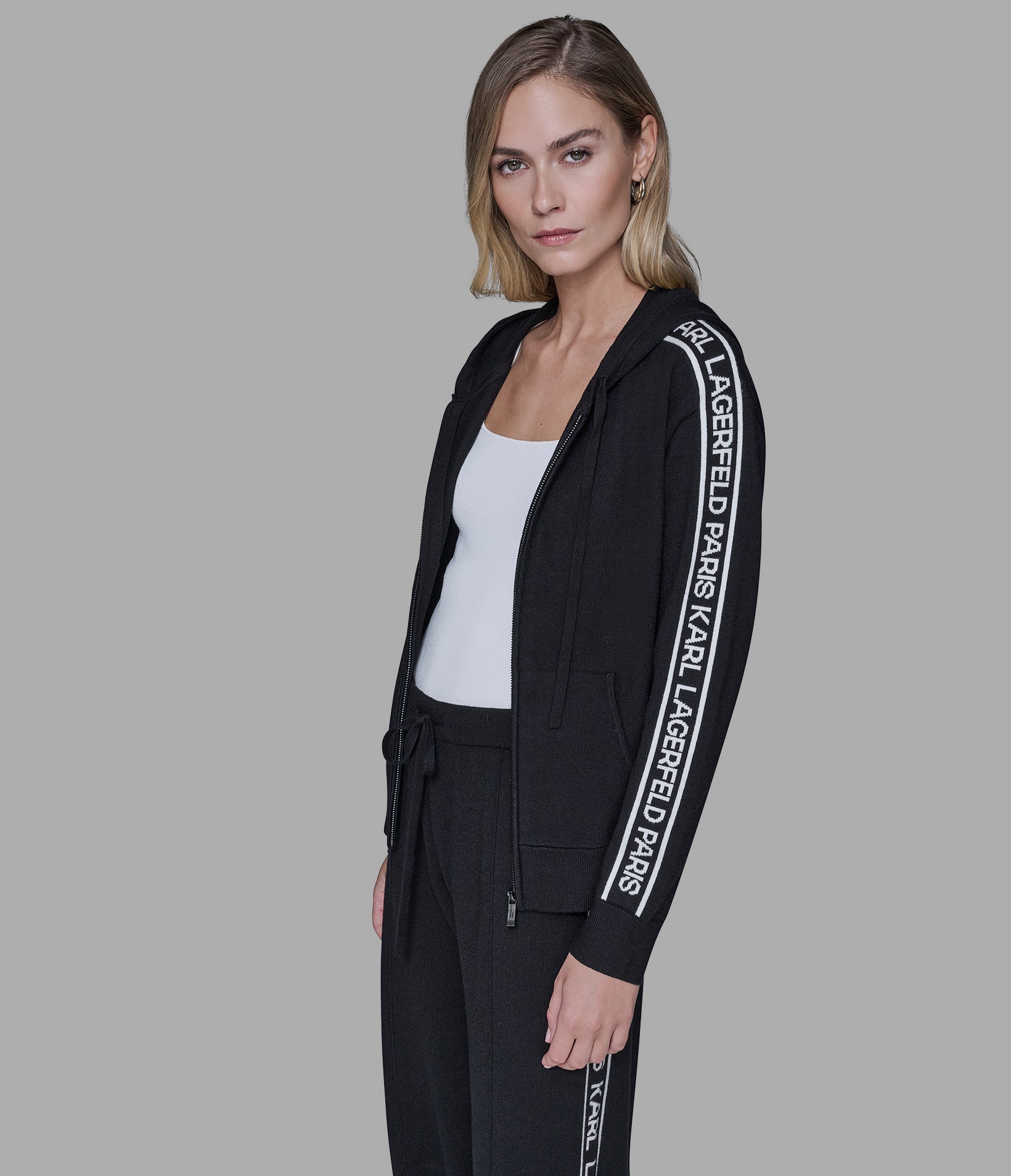 LOGO FULL-ZIP SWEATER WITH HOODIE VIEW 3 | Women's Athleisure & Activewear