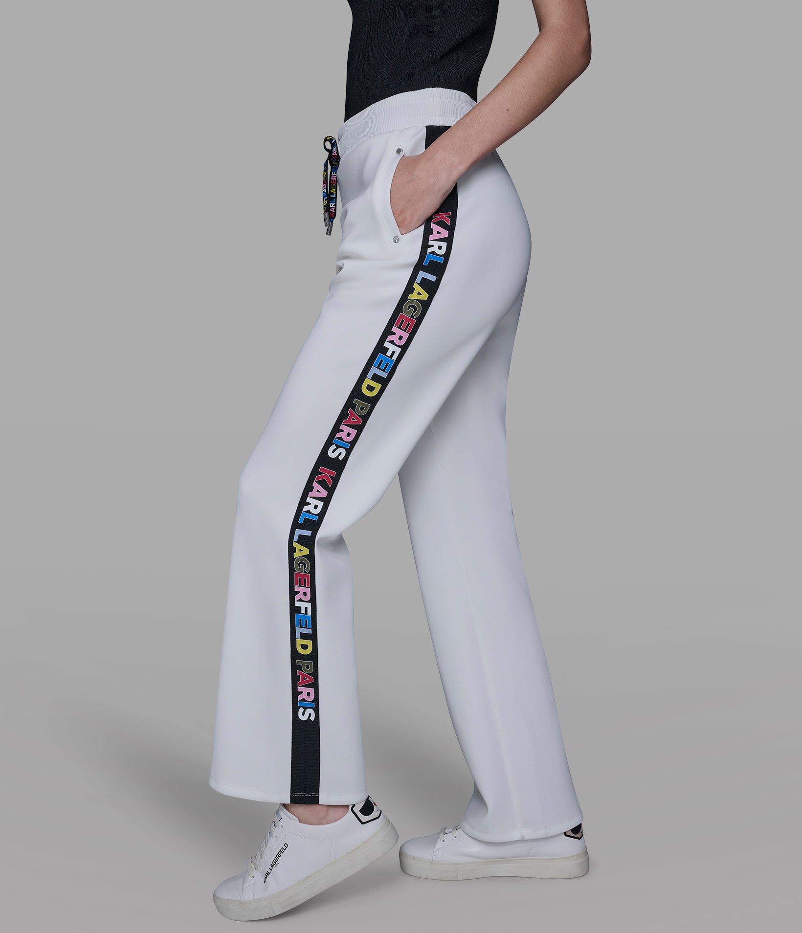 MULTI-COLOR LOGO TAPE TRACK PANT View 1 | Women's Pants
