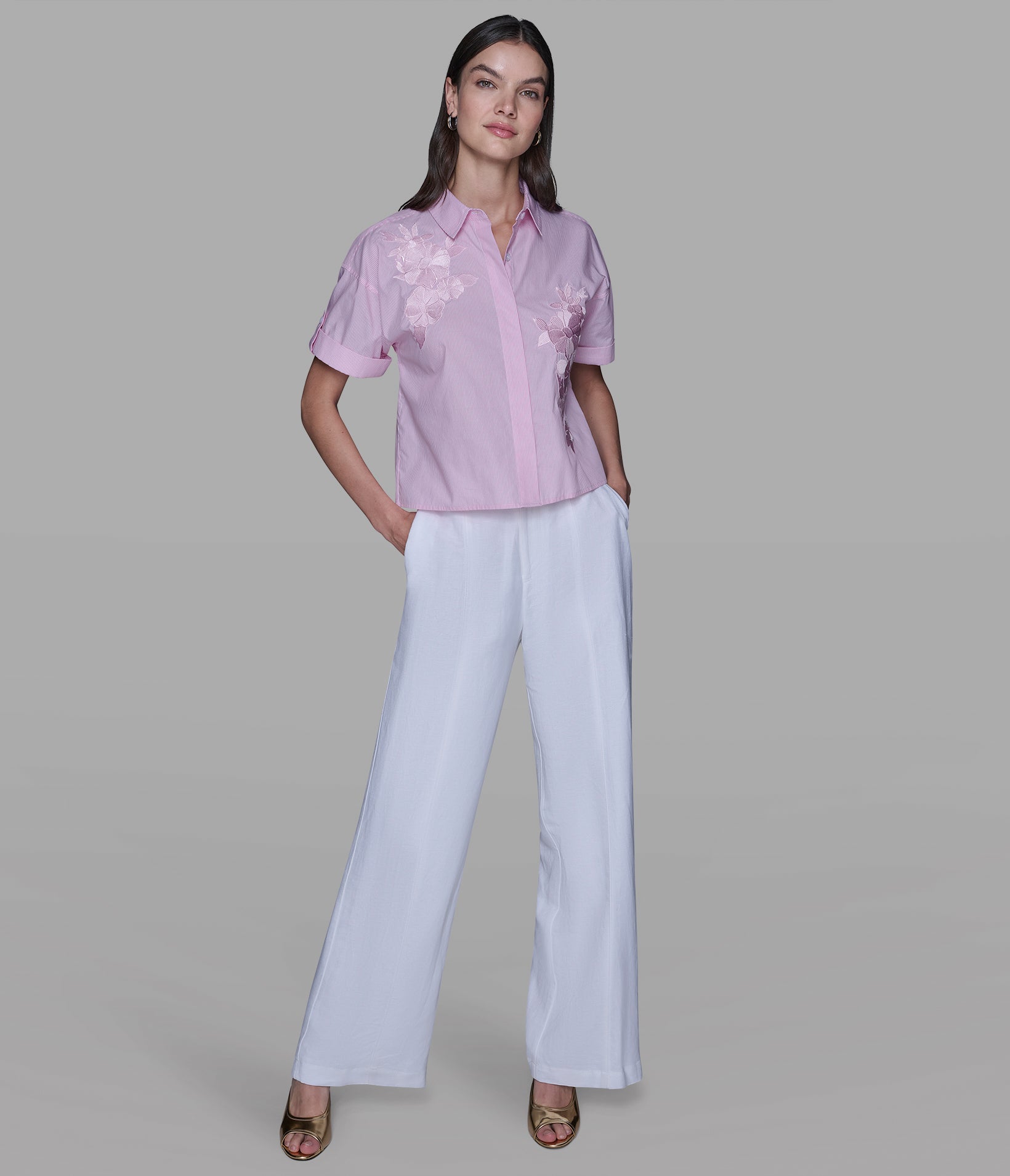 SHORT SLEEVE EMBROIDERED POPLIN SHIRT VIEW 4 | Valentine's Day Shop
