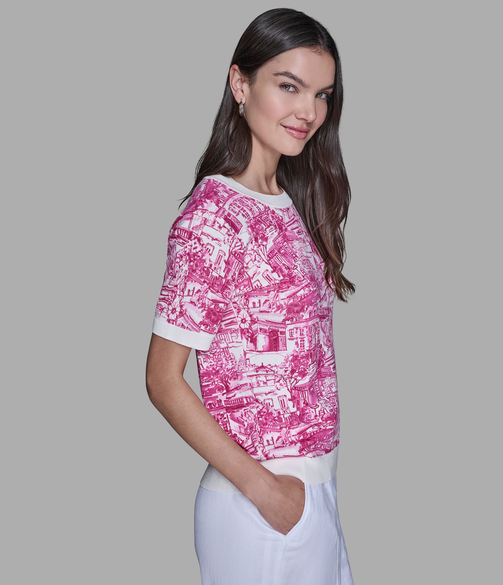 SHORT SLEEVE PARIS SKETCH SWEATER VIEW 3 | Women's Clothing