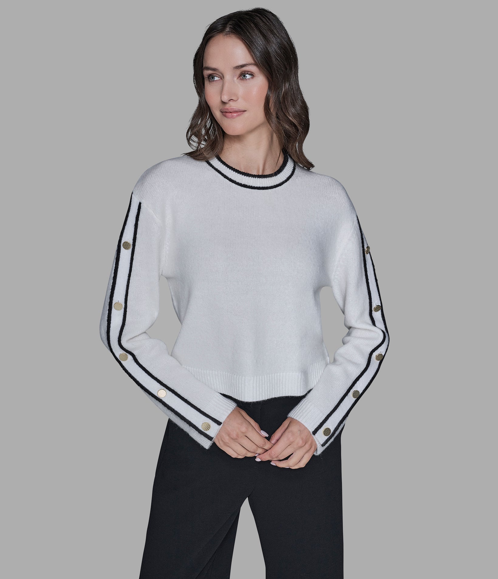 BUTTON SLEEVE PULLOVER SWEATER View 1 | New Women's Clothing
