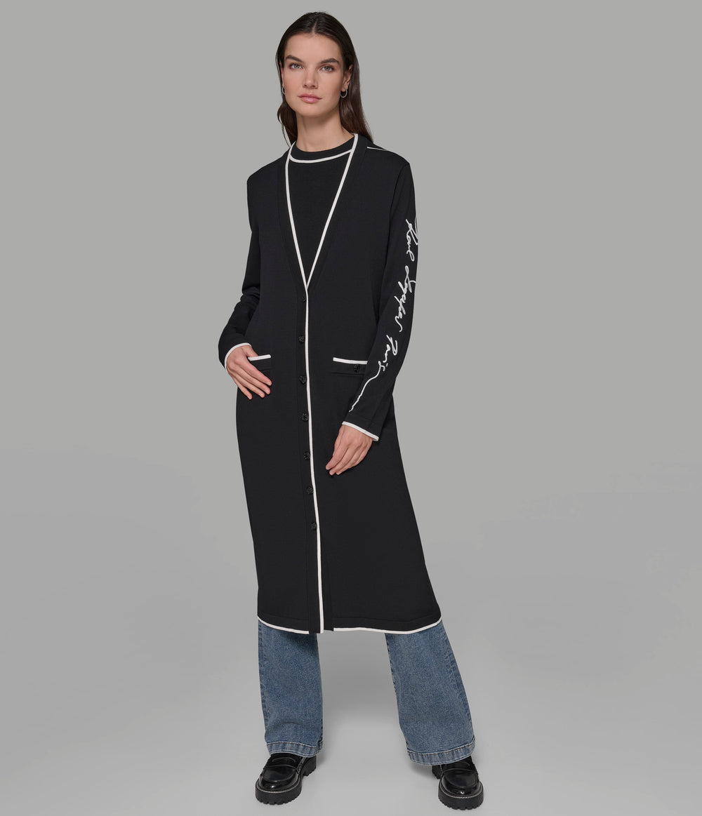 Karl Lagerfeld Paris Women's Logo-Accent Colorblock Cardigan