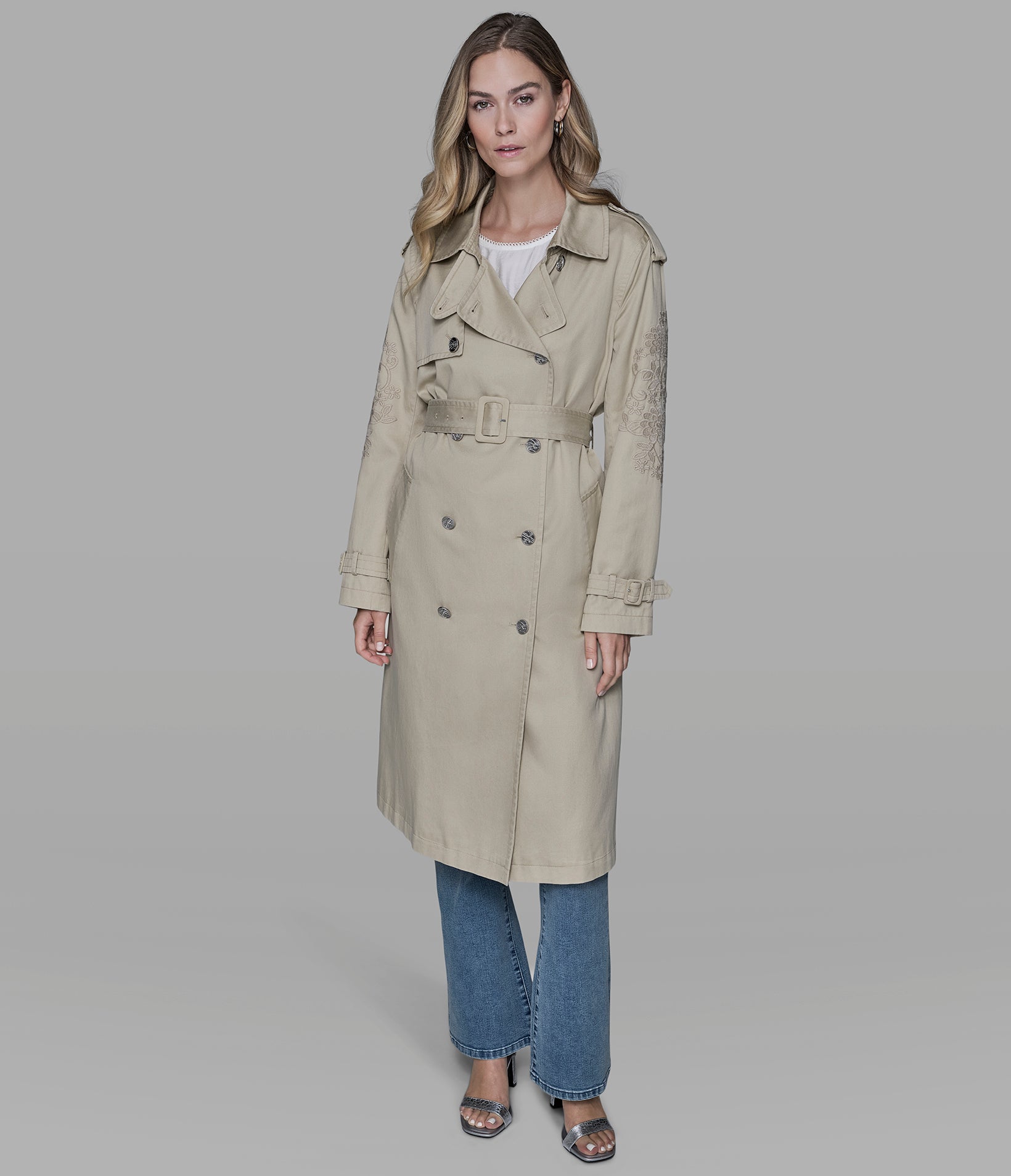FLORAL APPLIQUE TRENCH COAT VIEW 3 | Women's Holiday Collection