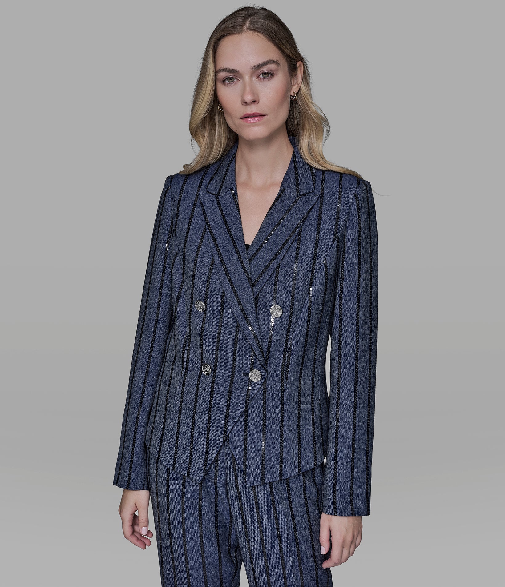 SEQUIN STRIPE DENIM BLAZER VIEW 3 | Jackets & Coats