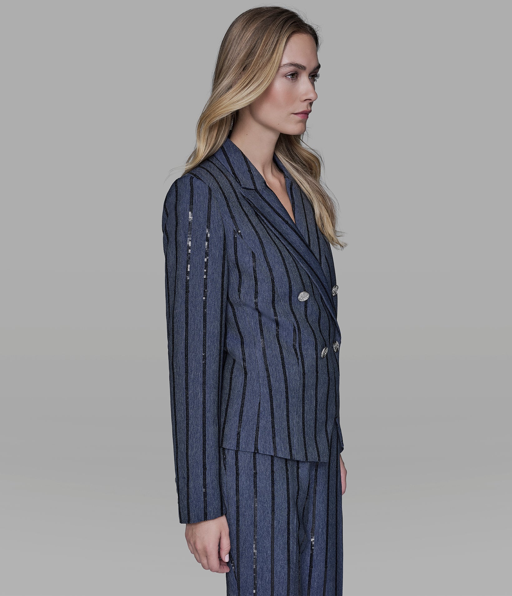 SEQUIN STRIPE DENIM BLAZER VIEW 4 | Jackets & Coats