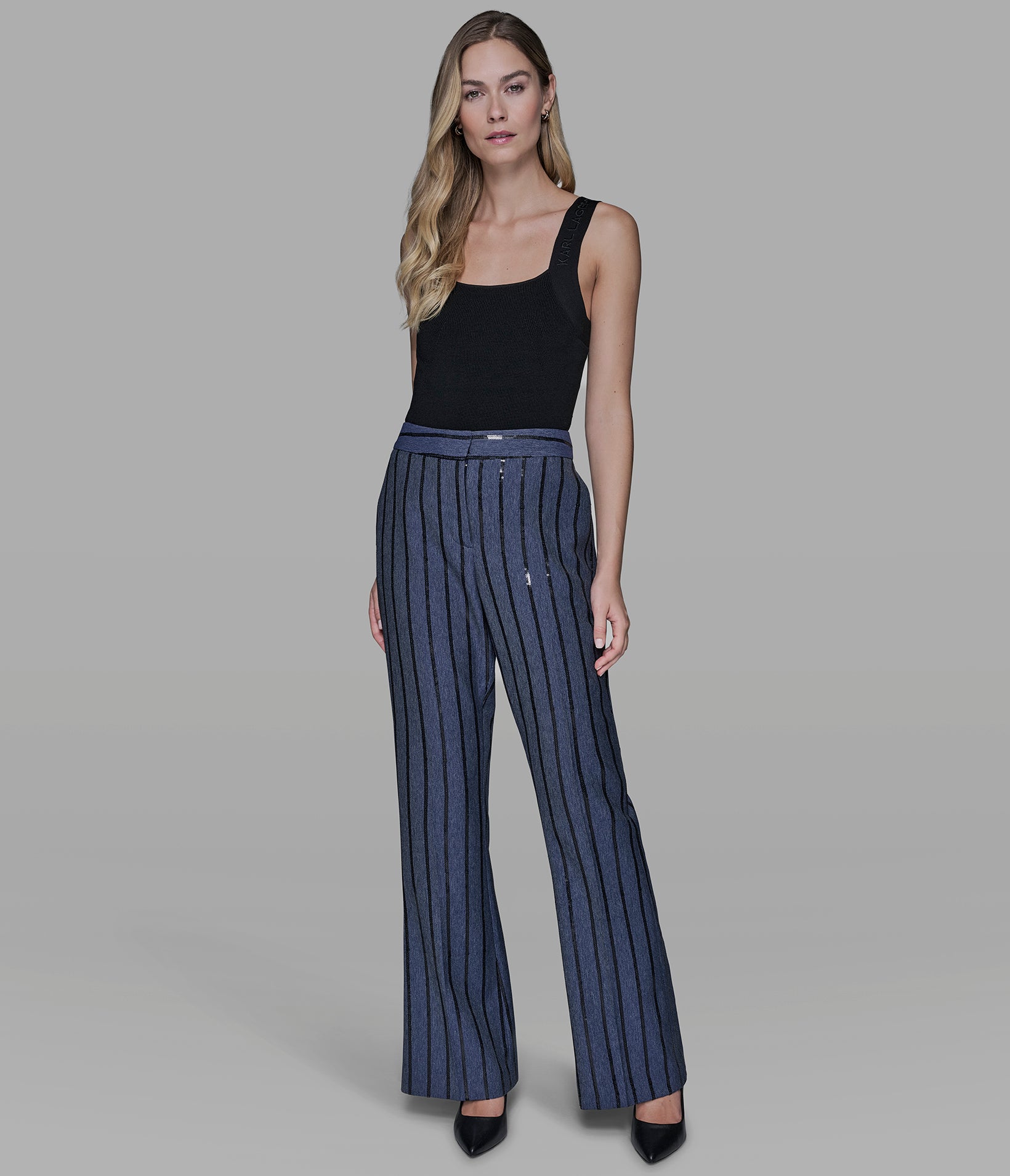 SEQUIN STRIPE DENIM PANT View 1 | Women's Pants