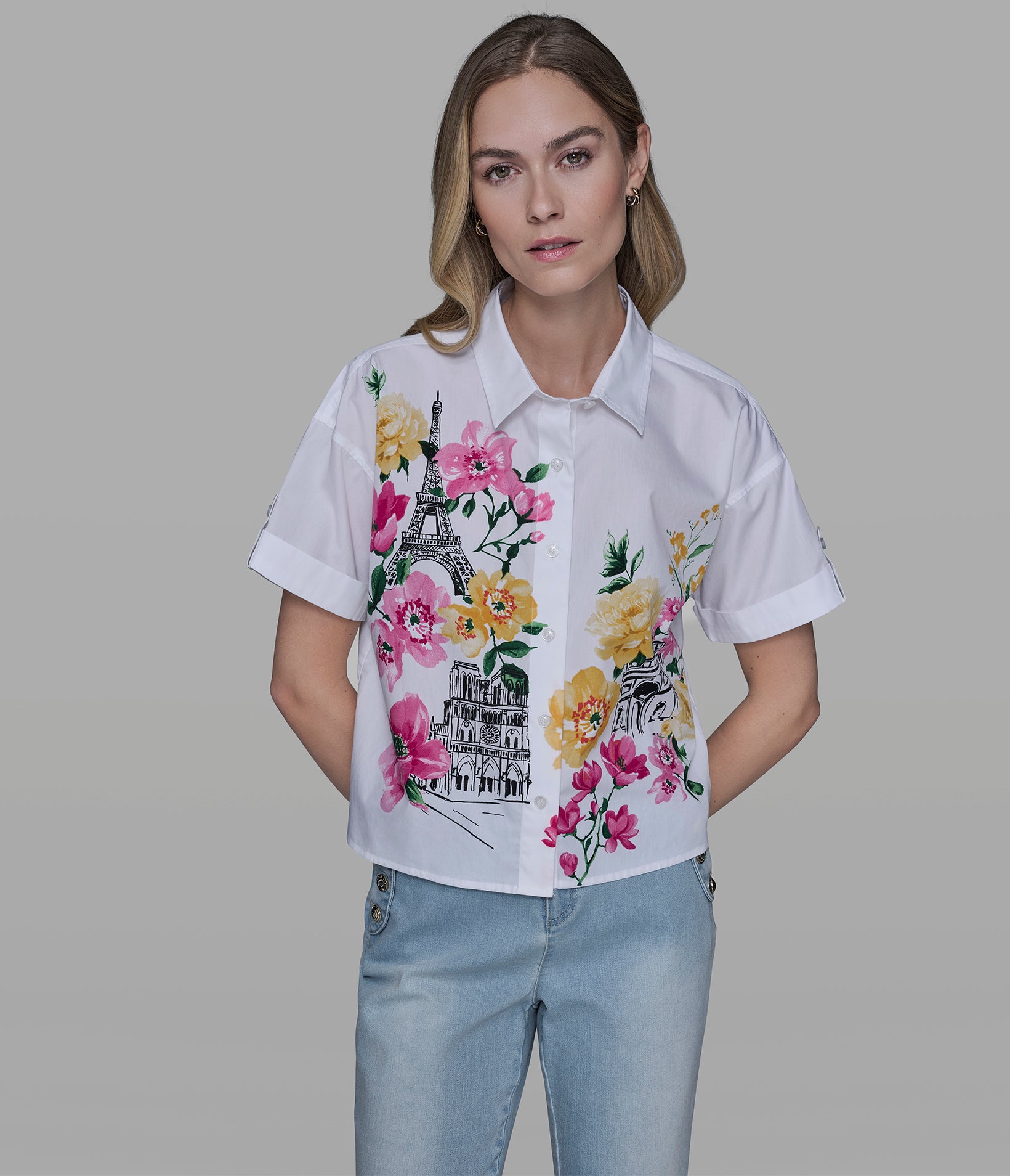FLORAL PRINT POPLIN SHIRT View 1 | Women's Clothing