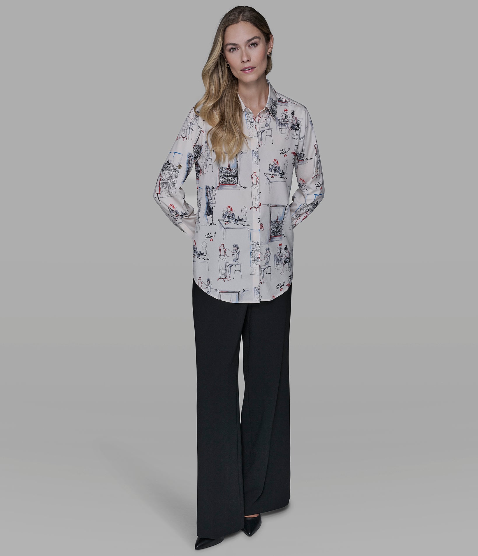 PARIS SKETCH PRINT BLOUSE VIEW 5