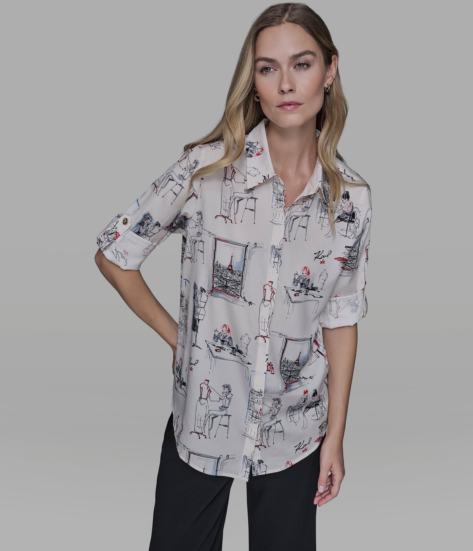 PARIS SKETCH PRINT BLOUSE VIEW 1