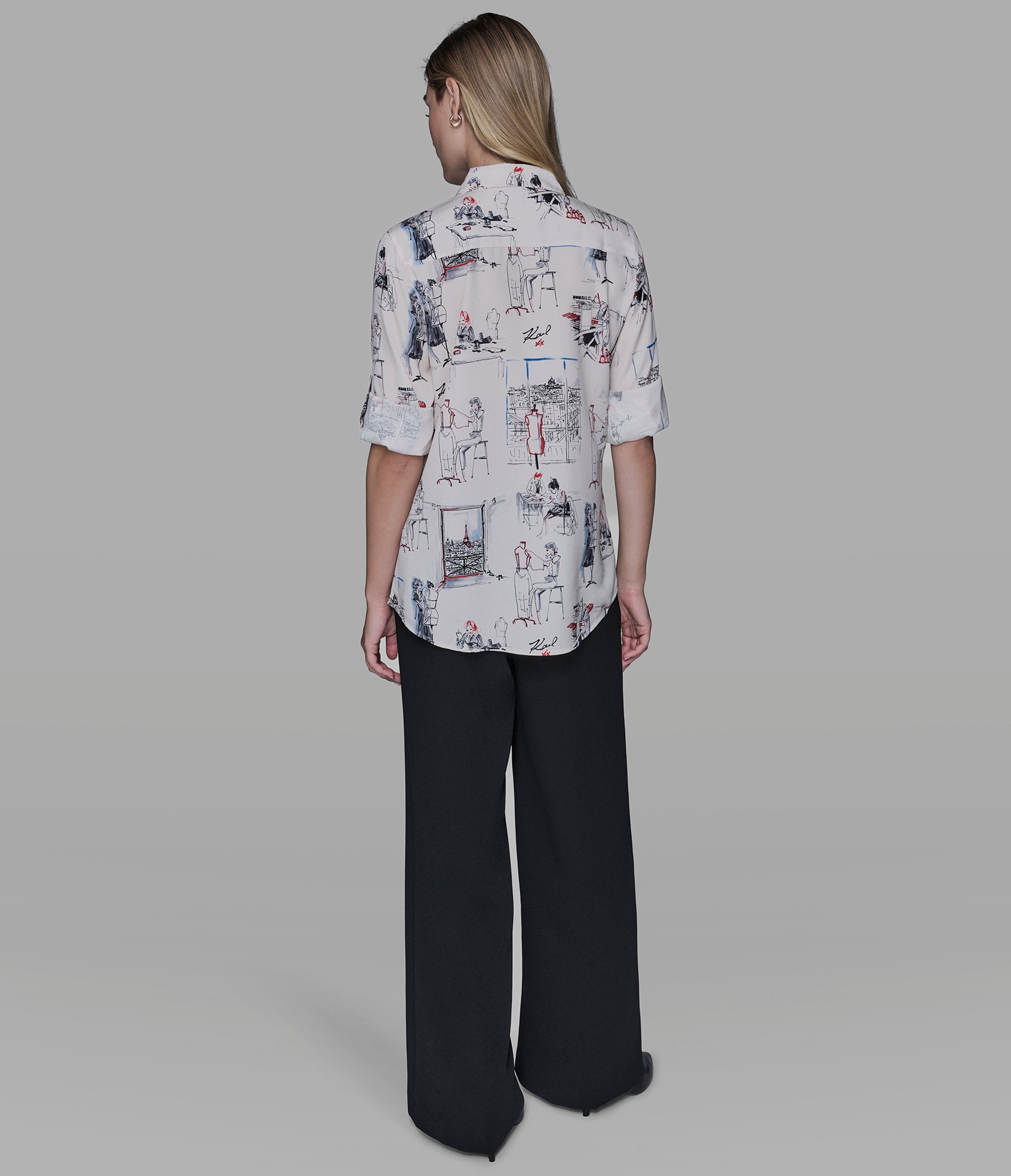 PARIS SKETCH PRINT BLOUSE VIEW 7