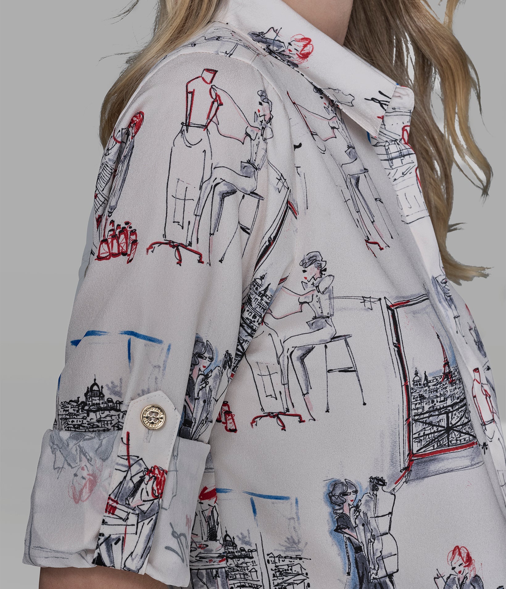 PARIS SKETCH PRINT BLOUSE VIEW 8