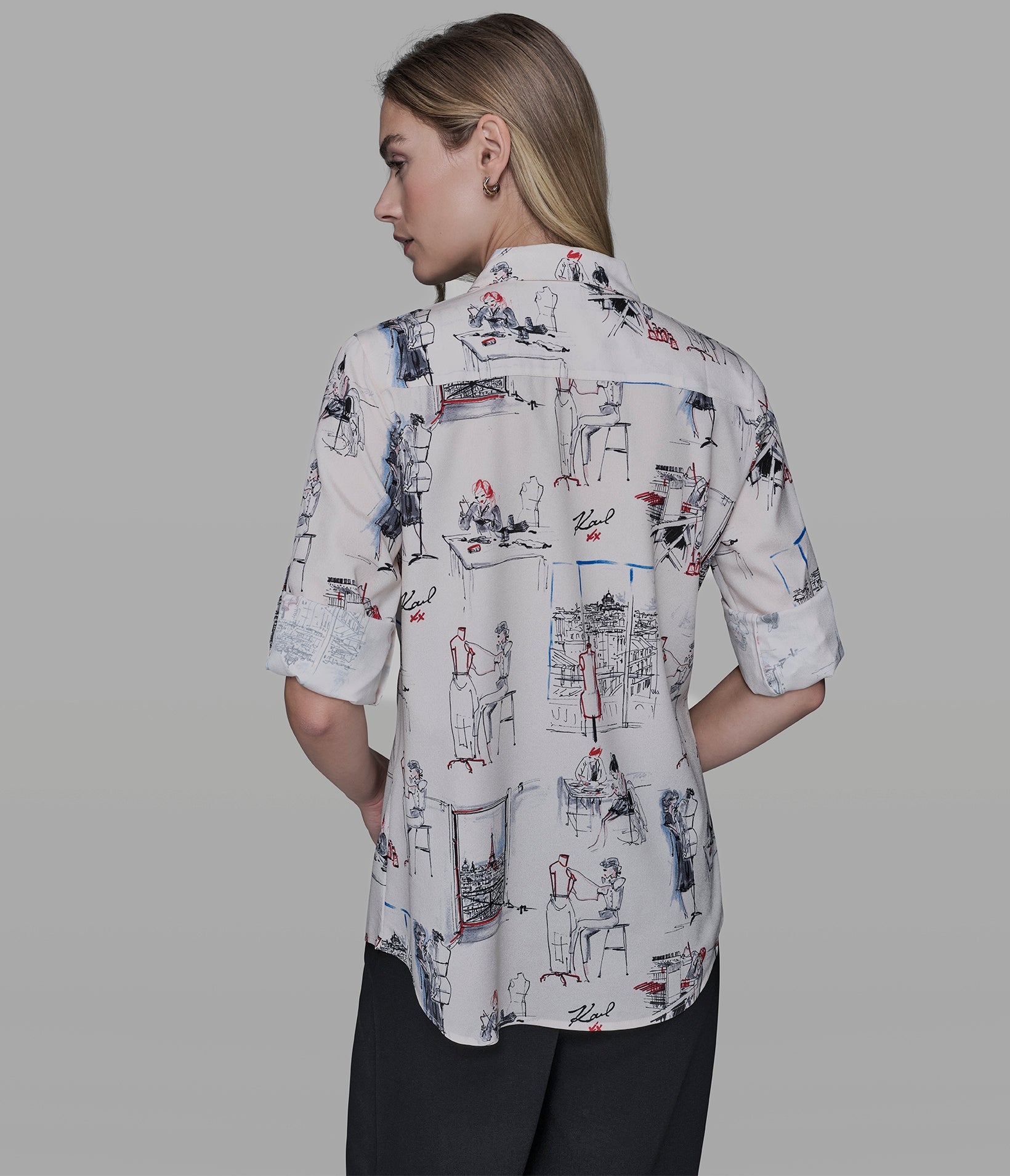 PARIS SKETCH PRINT BLOUSE VIEW 2