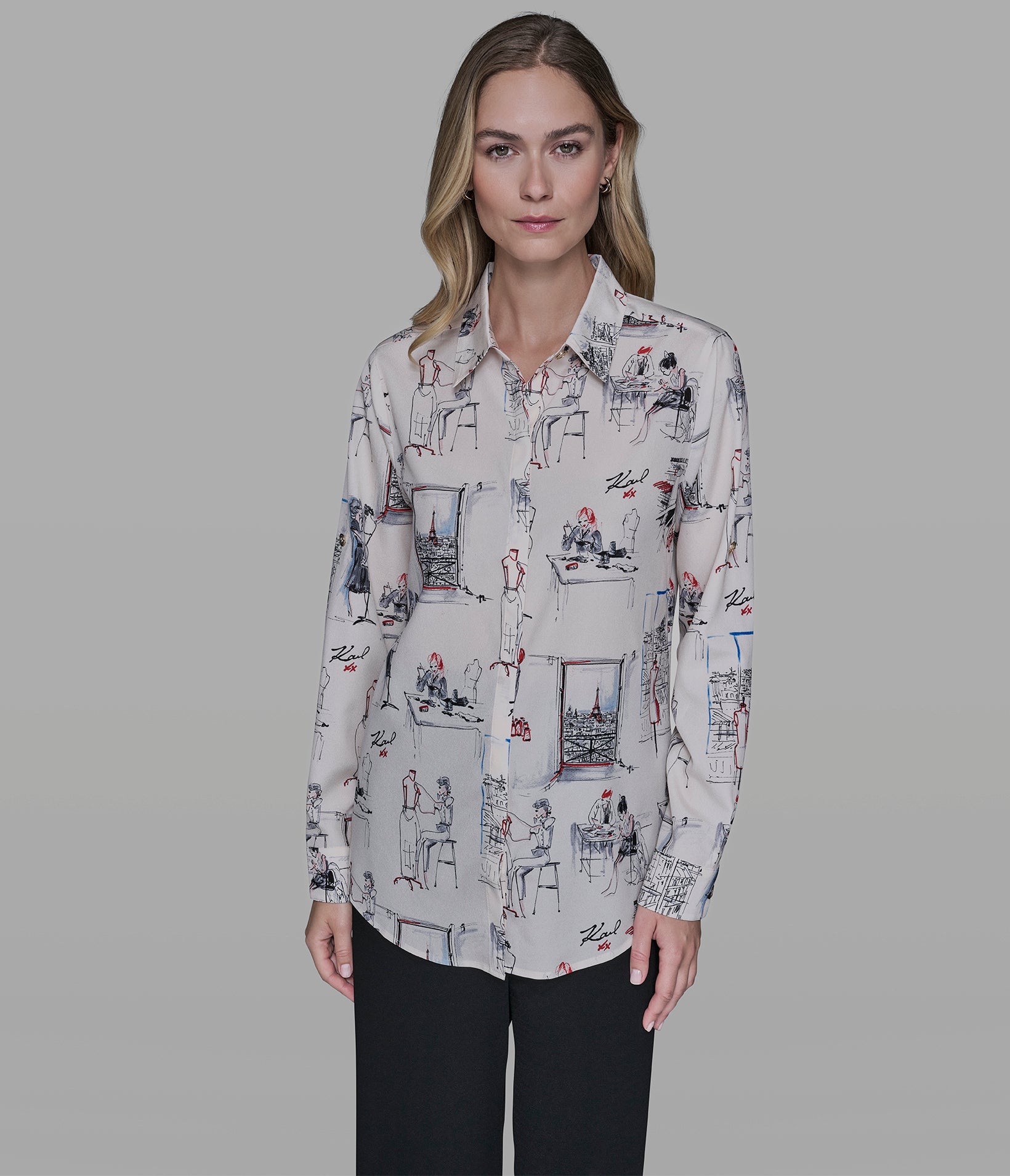 PARIS SKETCH PRINT BLOUSE VIEW 4