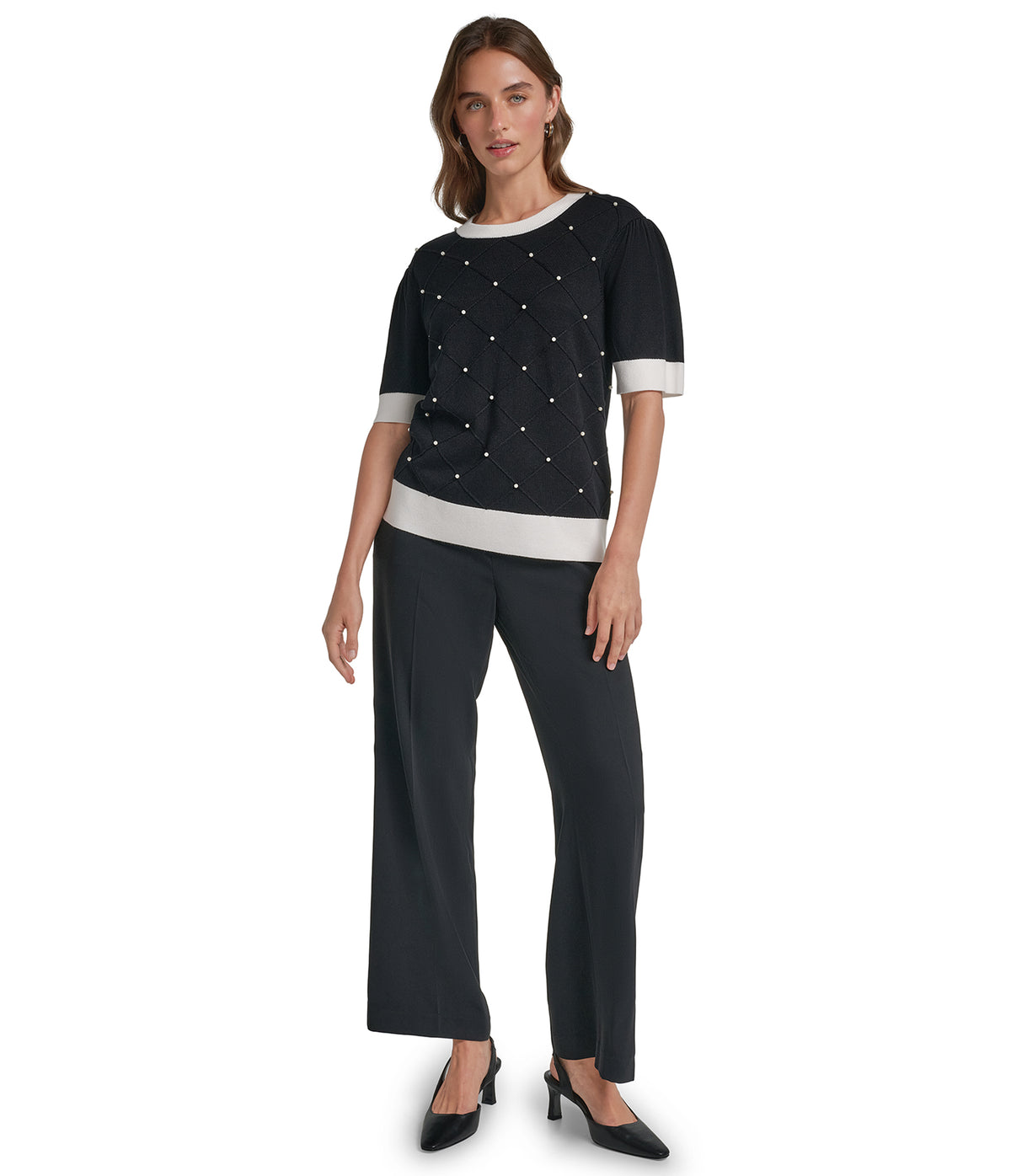 SHORT SLEEVE SWEATER WITH EMBOSSED PEARLS VIEW 4