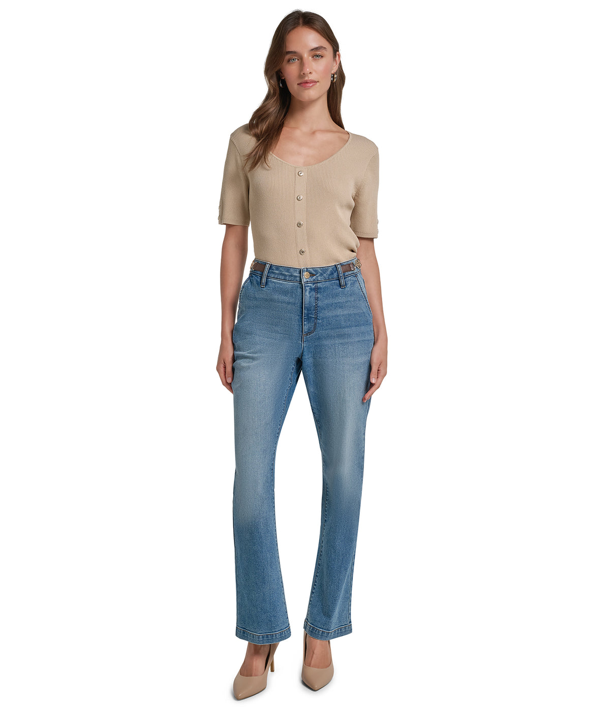 KL BELTED DENIM JEANS VIEW 1