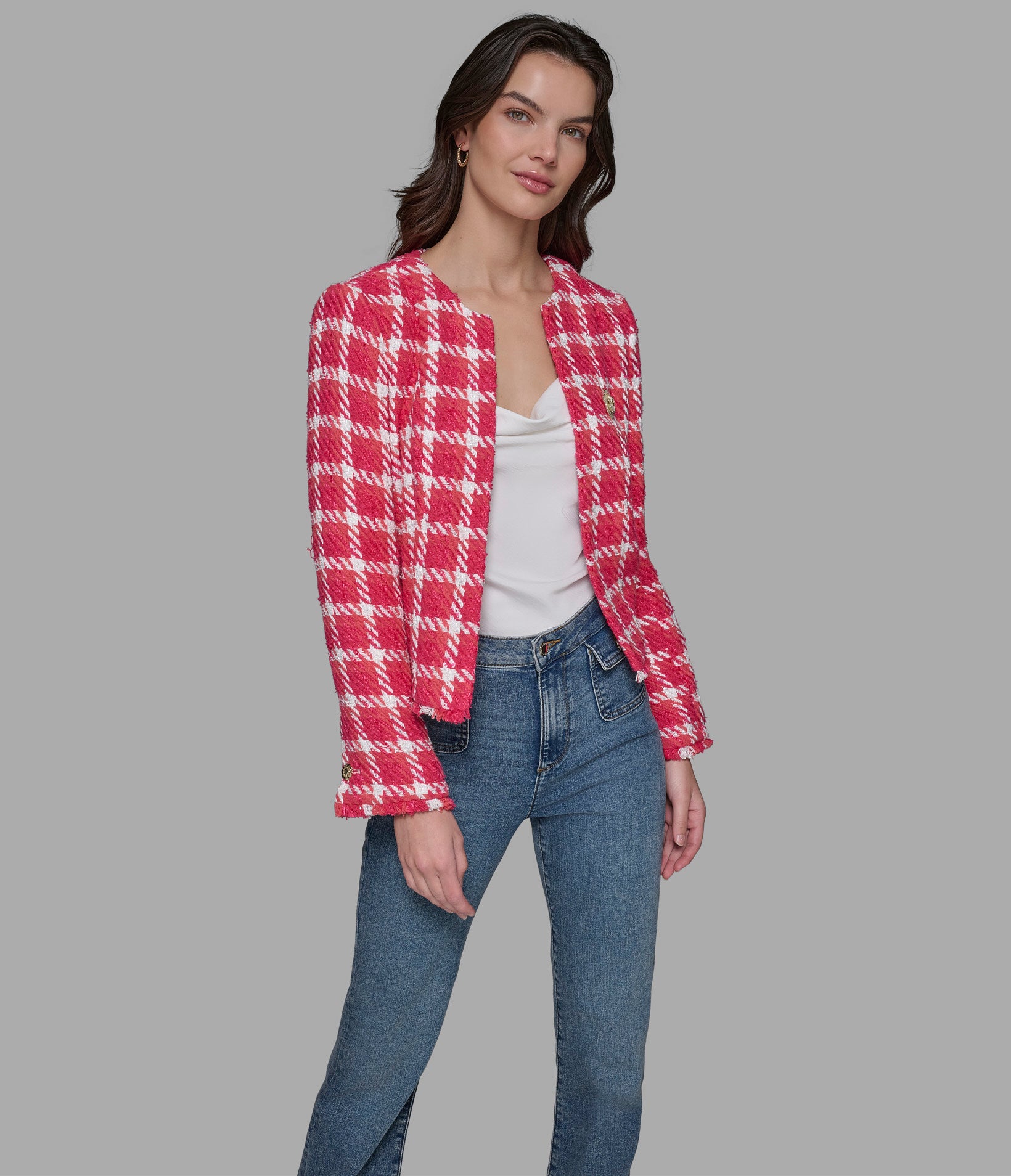 Boucle Collarless Jacket Jackets Blazers Karl Lagerfeld Paris