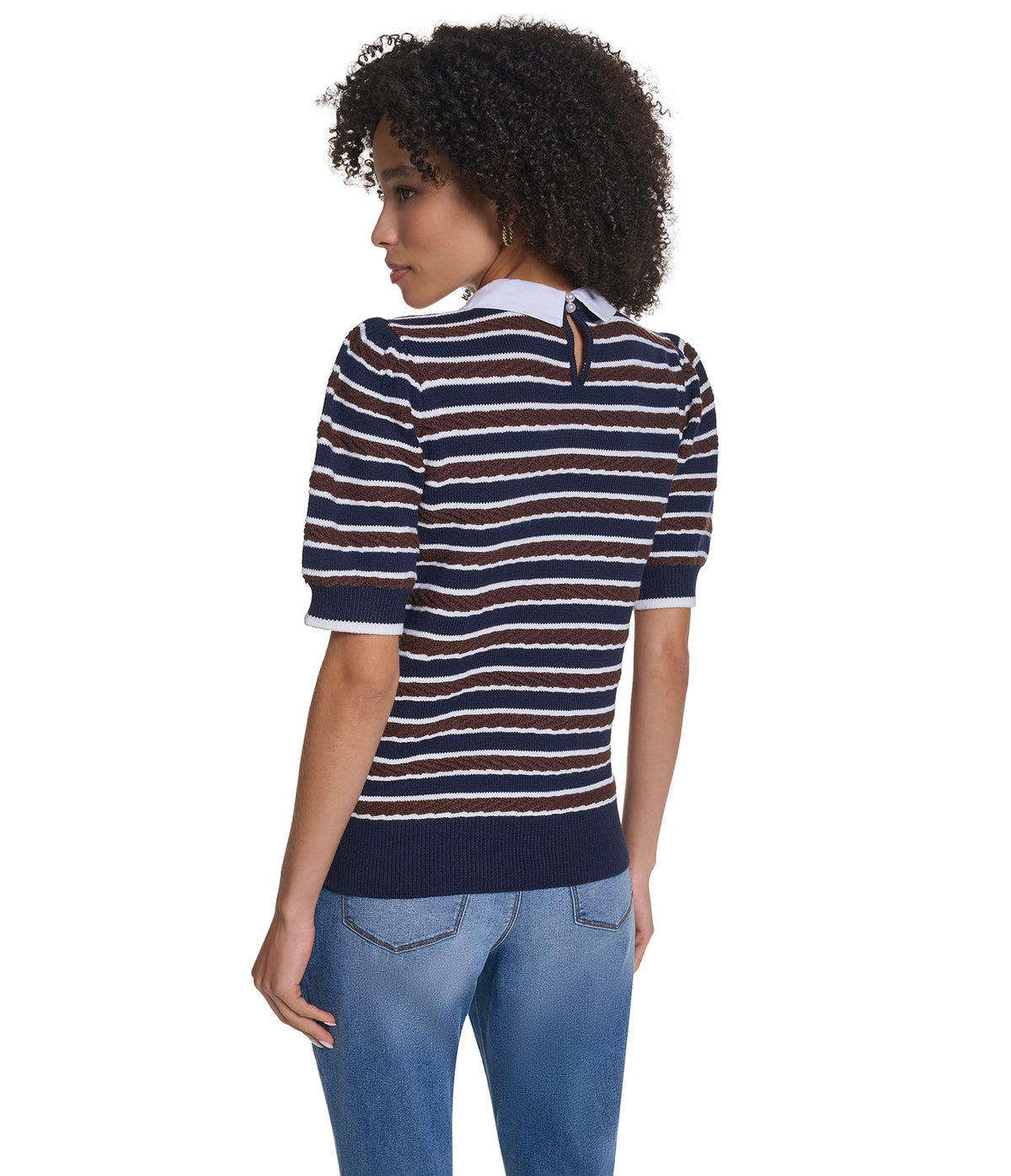 SHORT SLEEVE STRIPED SWEATER VIEW 2