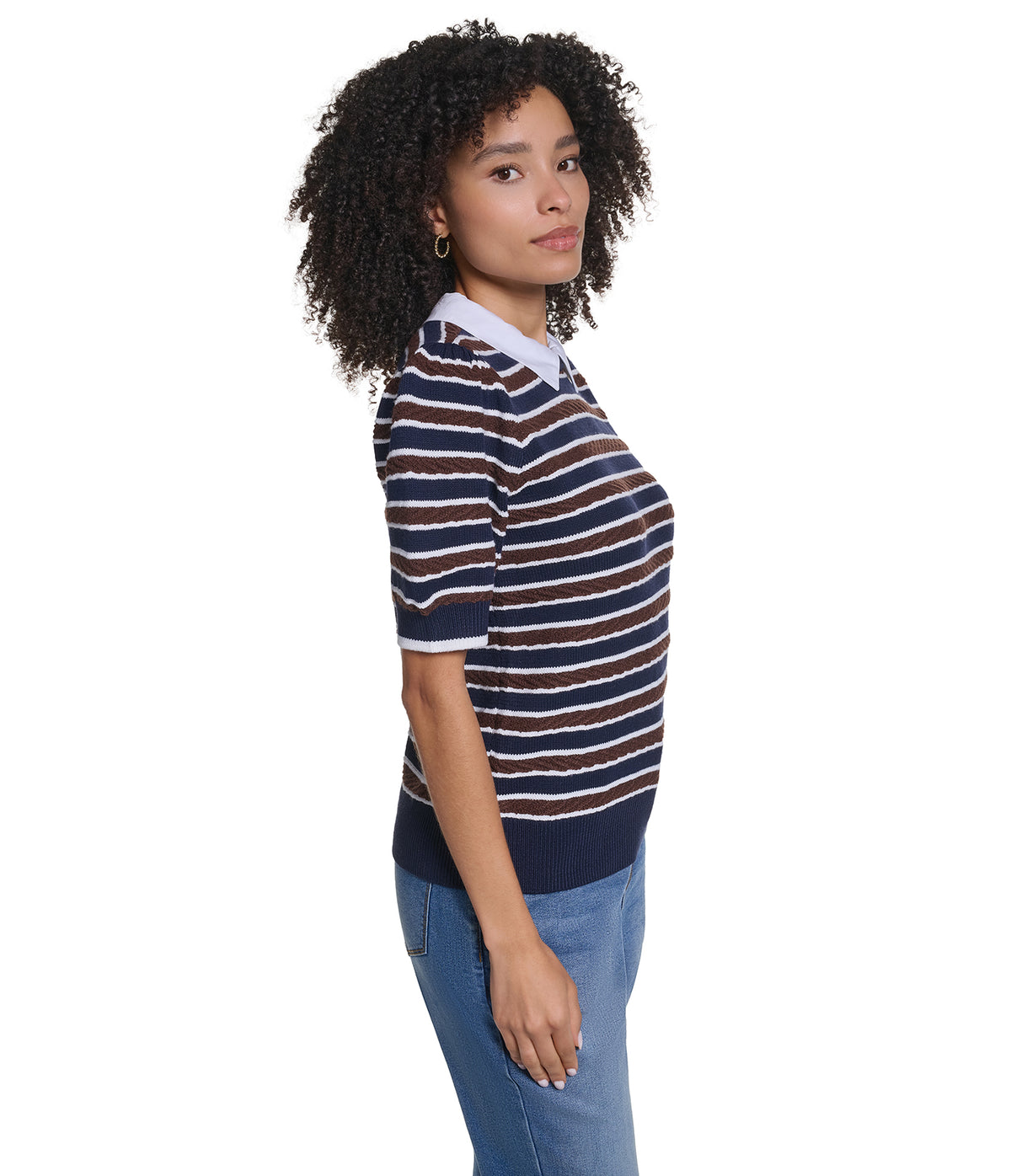 SHORT SLEEVE STRIPED SWEATER VIEW 3