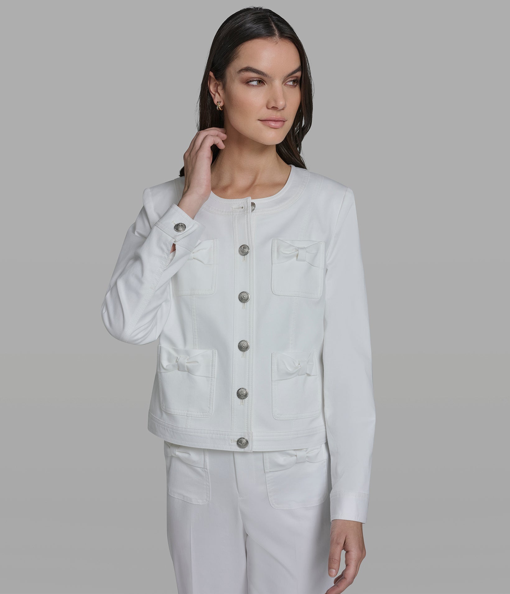 カールラガーフェルド　シェーンボーデン Cotton Blend Denim Bow Lady Jacket | Jackets & Blazers | Karl