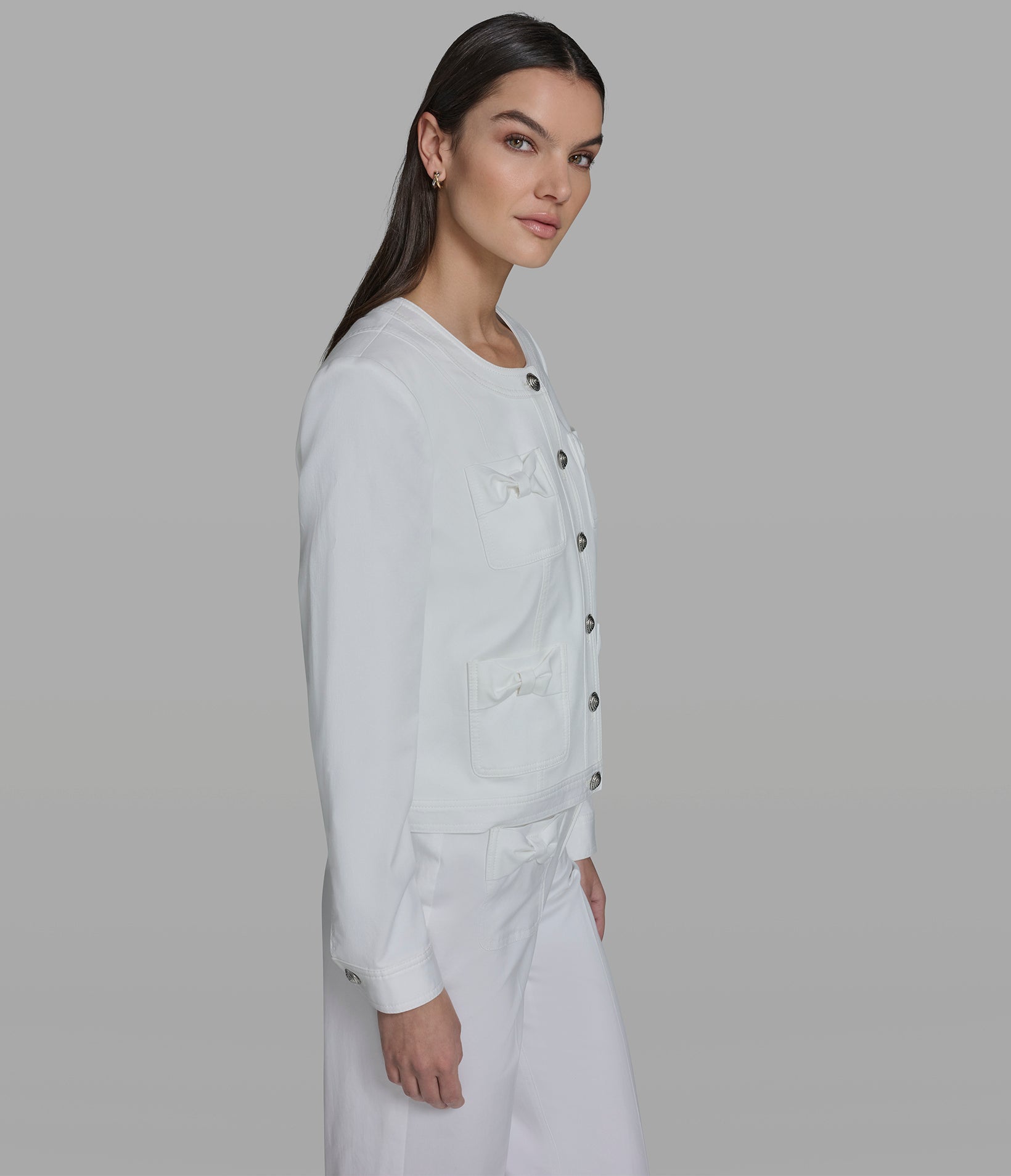 COLLARLESS JACKET WITH BOWS VIEW 3 | New Arrivals