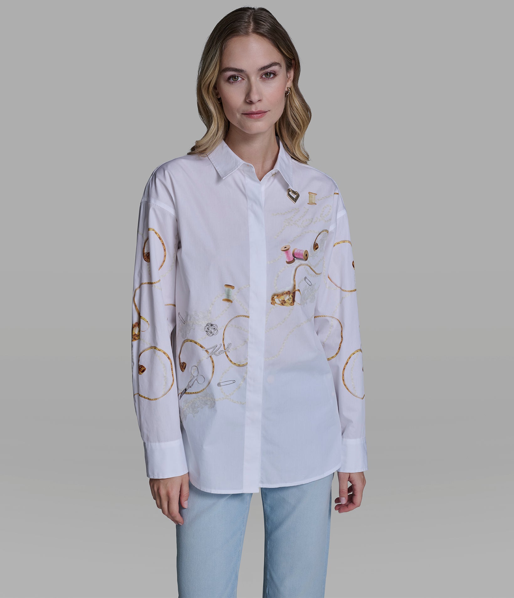 Satin Logo Shirt | Sweaters & Tops | Karl Lagerfeld Paris