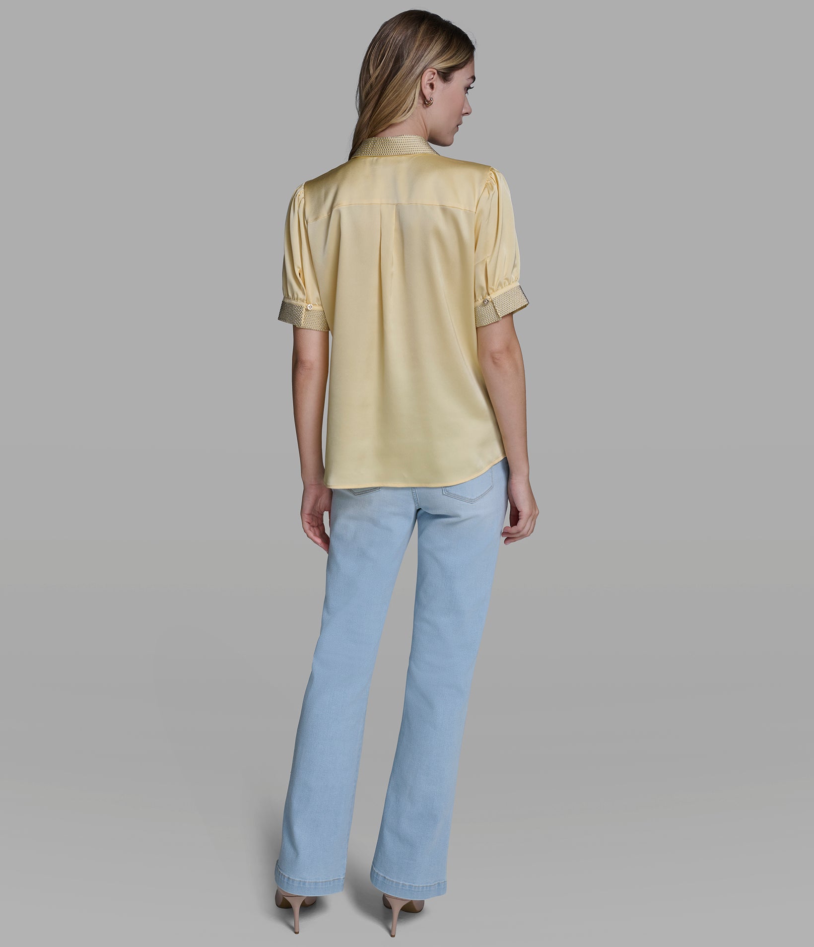 BEADED TRIM BUTTON FRONT BLOUSE VIEW 5