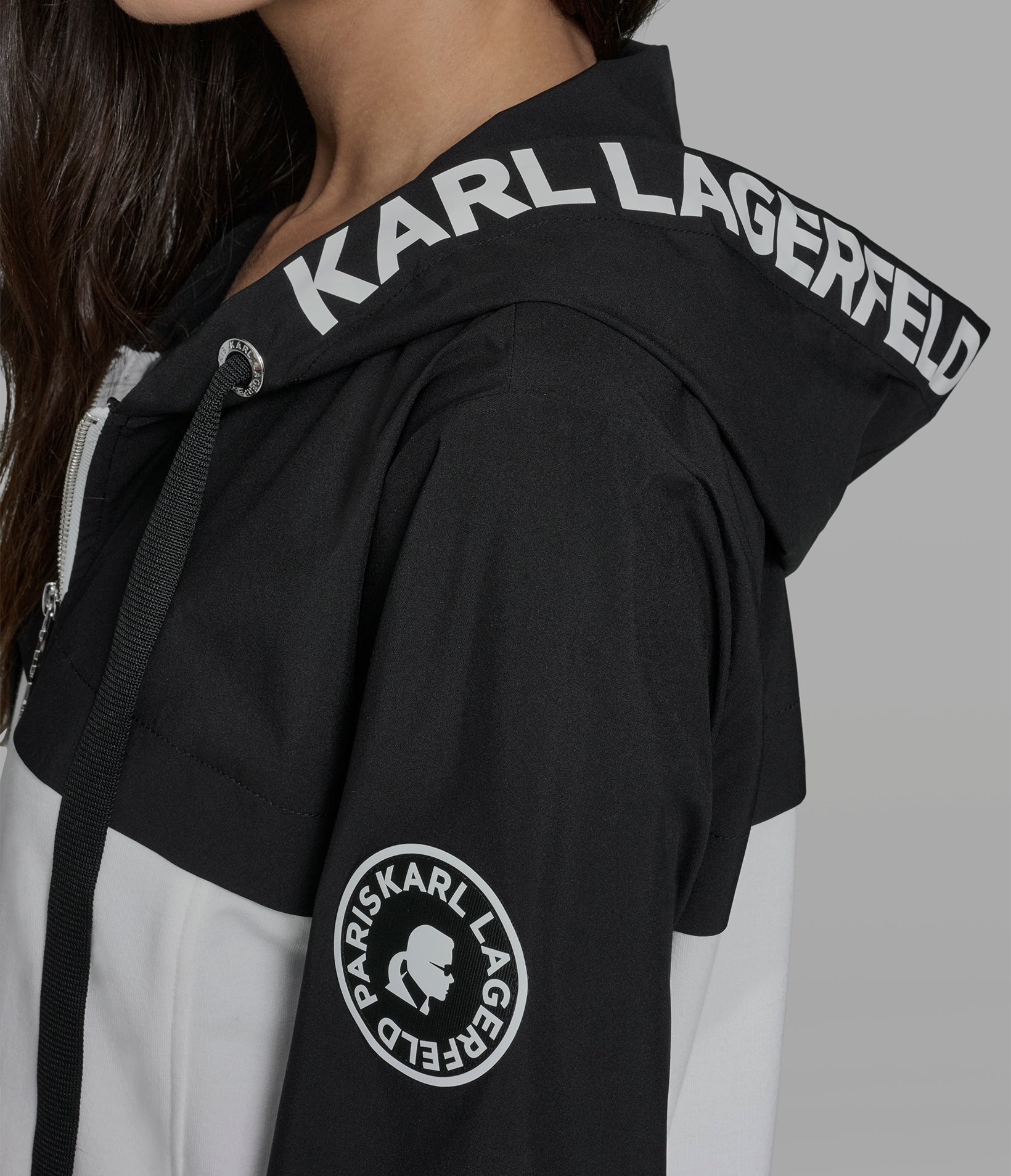 Cotton And Modal Blend Color Block Logo Hooded Jacket | Jackets