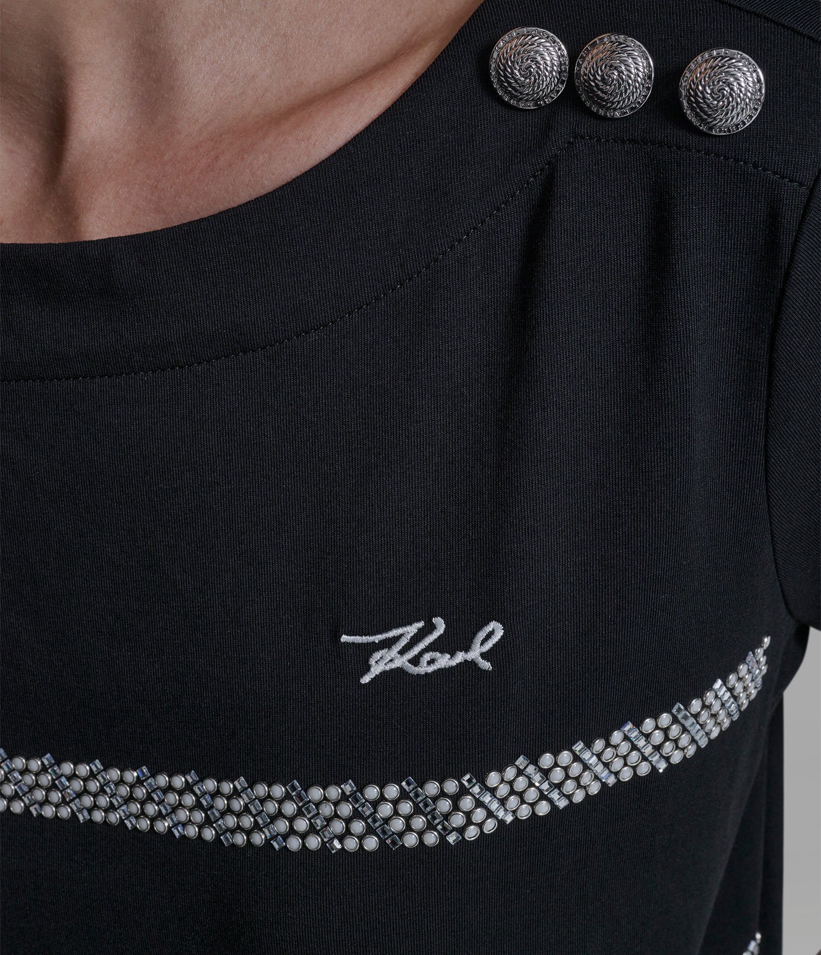 Cotton And Modal Pearl Stripe Tee | Tees & Tanks | Karl Lagerfeld