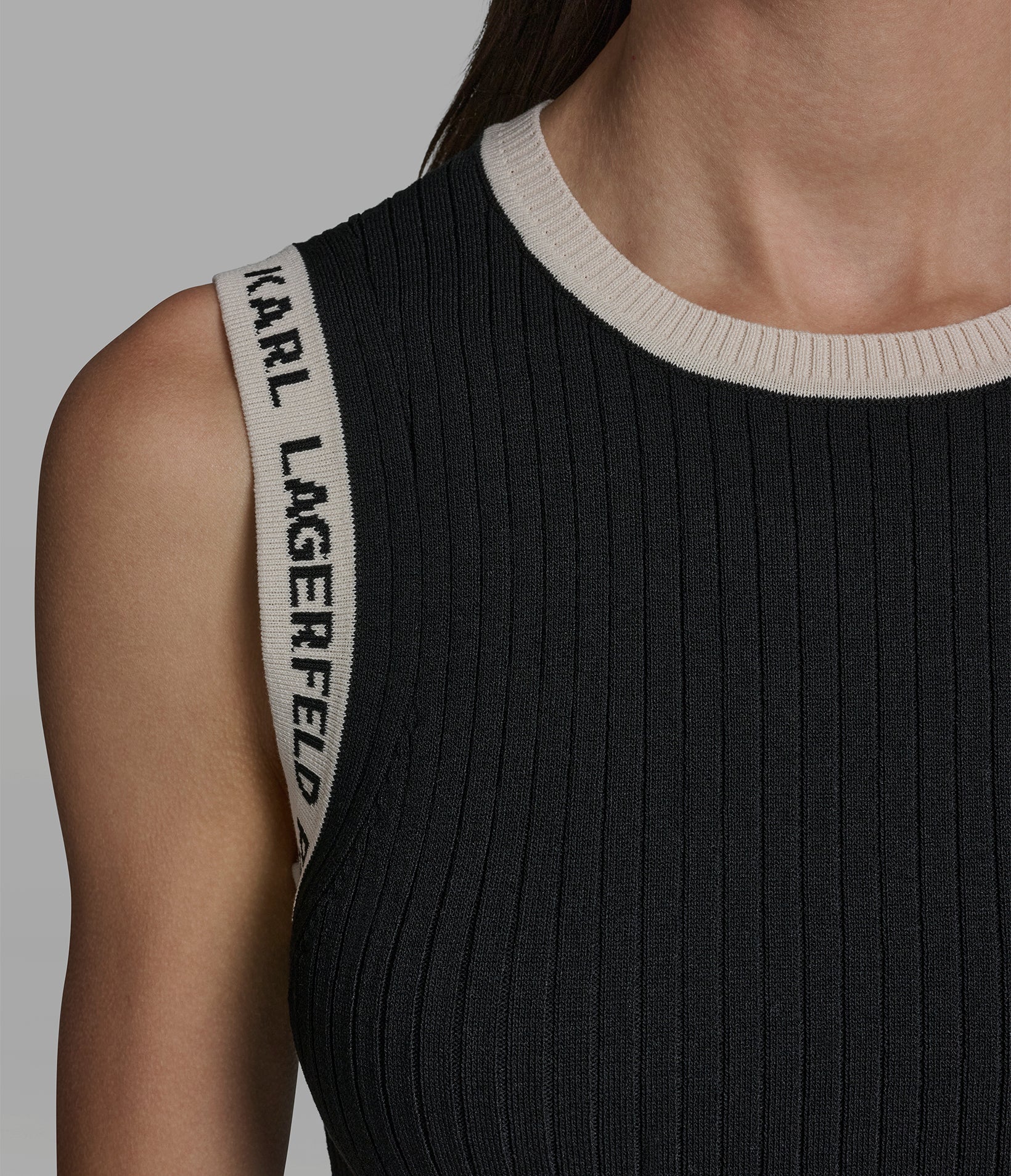 Ribbed Logo Trim Sweater Tank | Sweaters & Tops | Karl Lagerfeld Paris