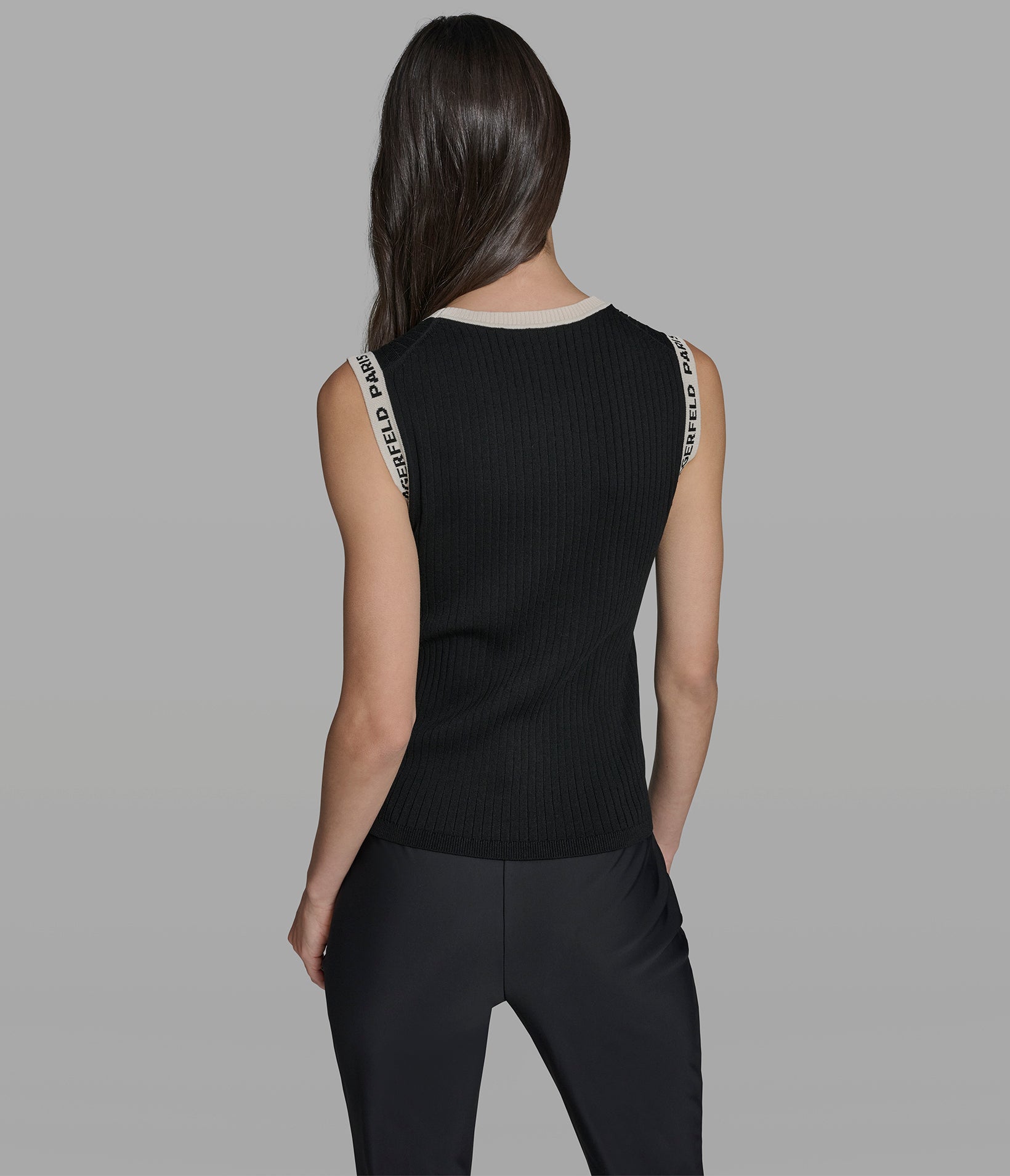 Ribbed Logo Trim Sweater Tank | Sweaters & Tops | Karl Lagerfeld Paris
