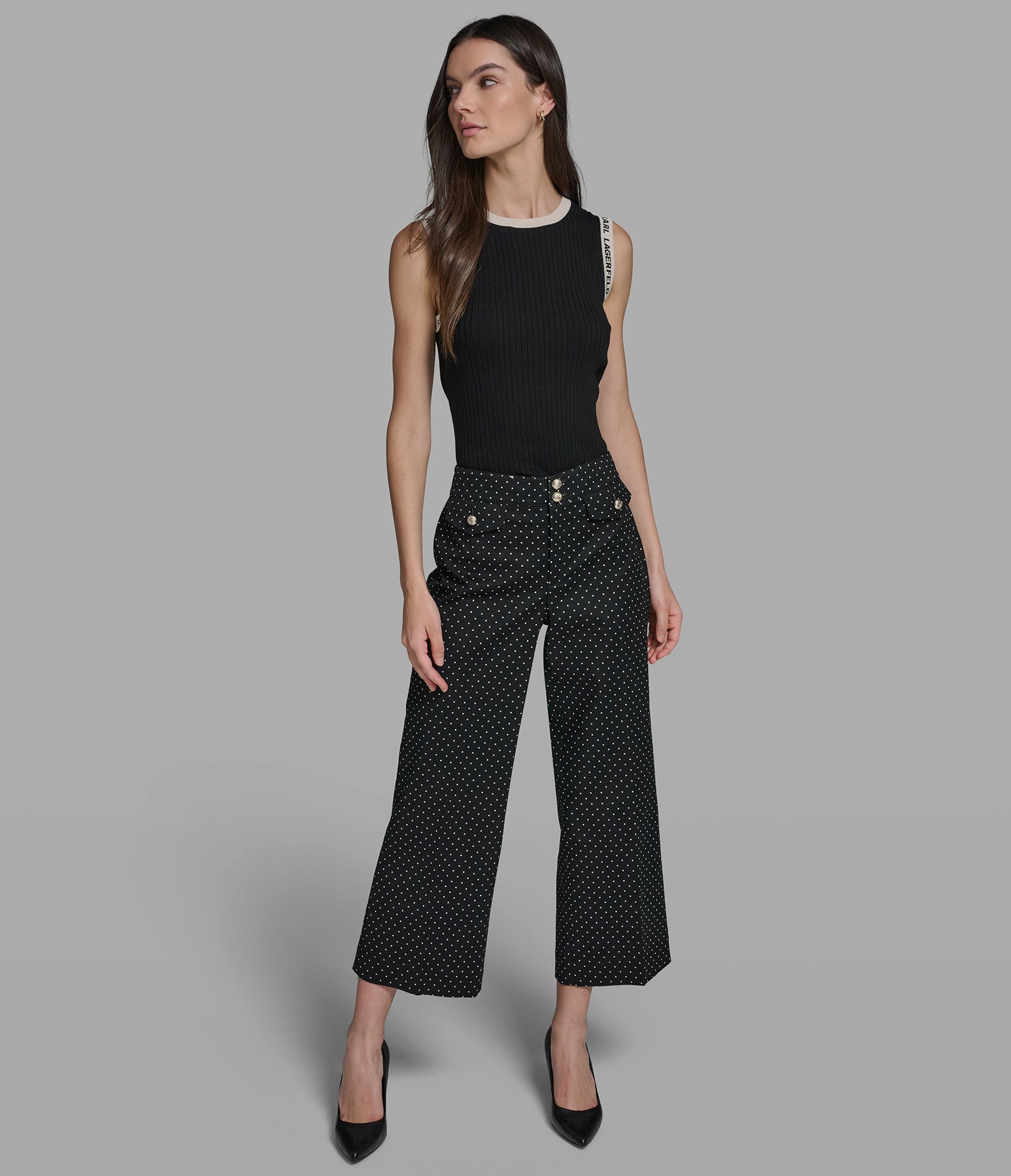 COTTON TWILL POLKA DOT WIDE LEG PANT View 1 | New Arrivals