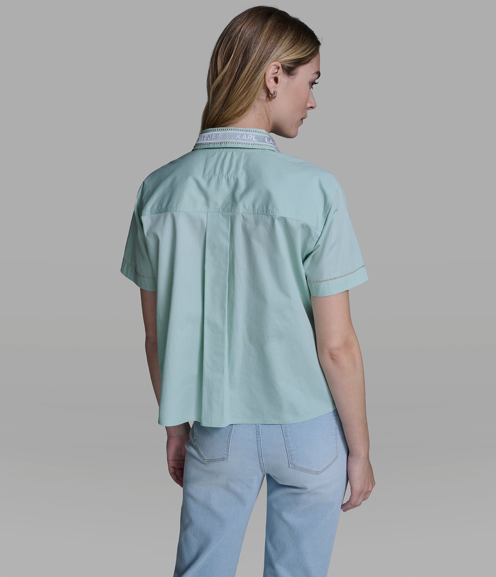 SHORT SLEEVE POPLIN SHIRT WITH EMBELLISHED TRIM View 2 | New Arrivals