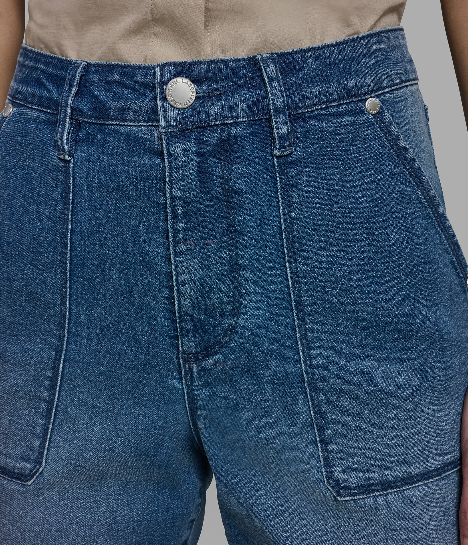 POP シーガル サイズＬ Mid Rise Cotton Blend Crystal Logo Large Pocket Wide Leg Jean