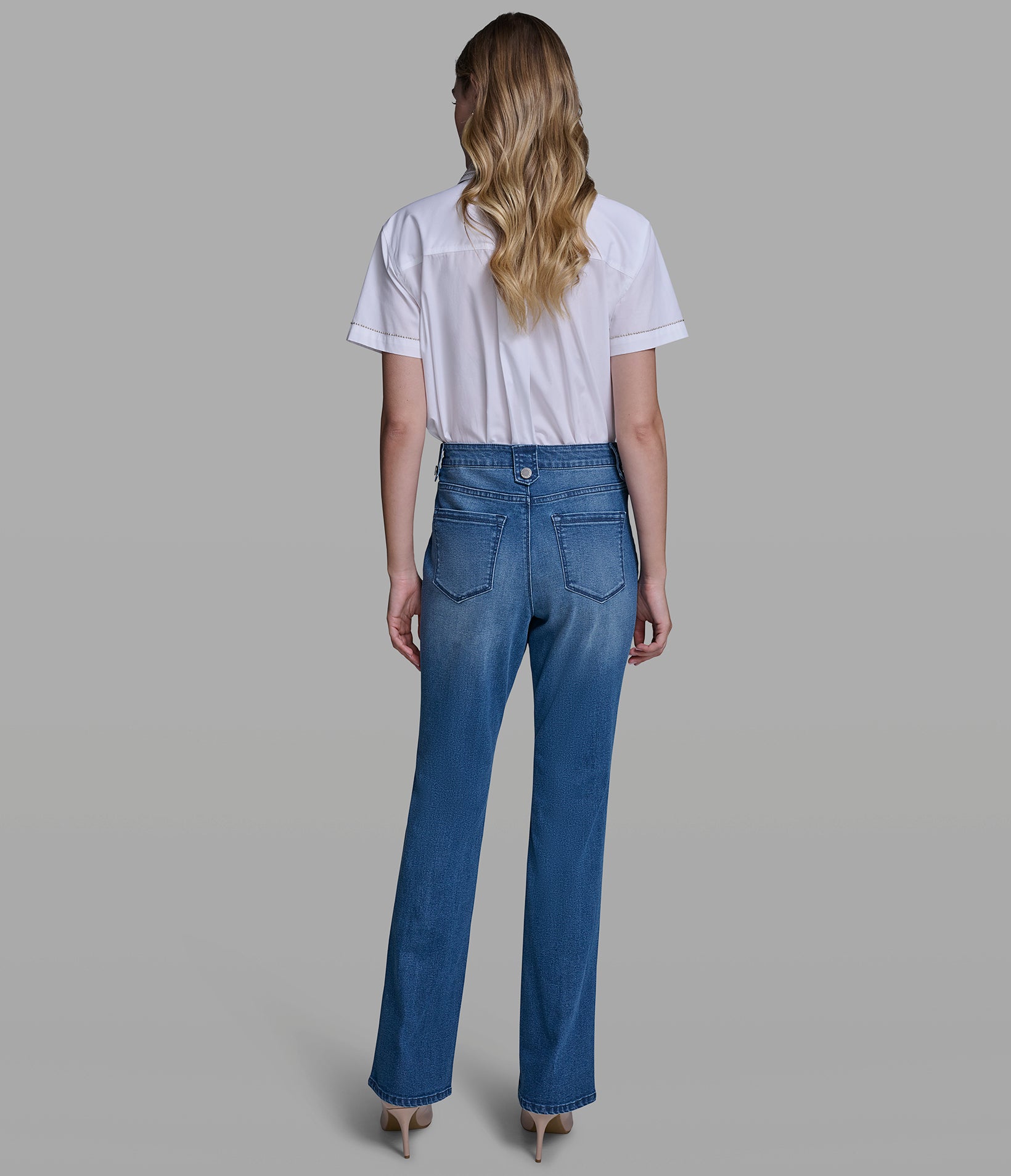 Mid Rise Cotton Blend Zip Pocket Straight Leg Jean | Denim | Karl