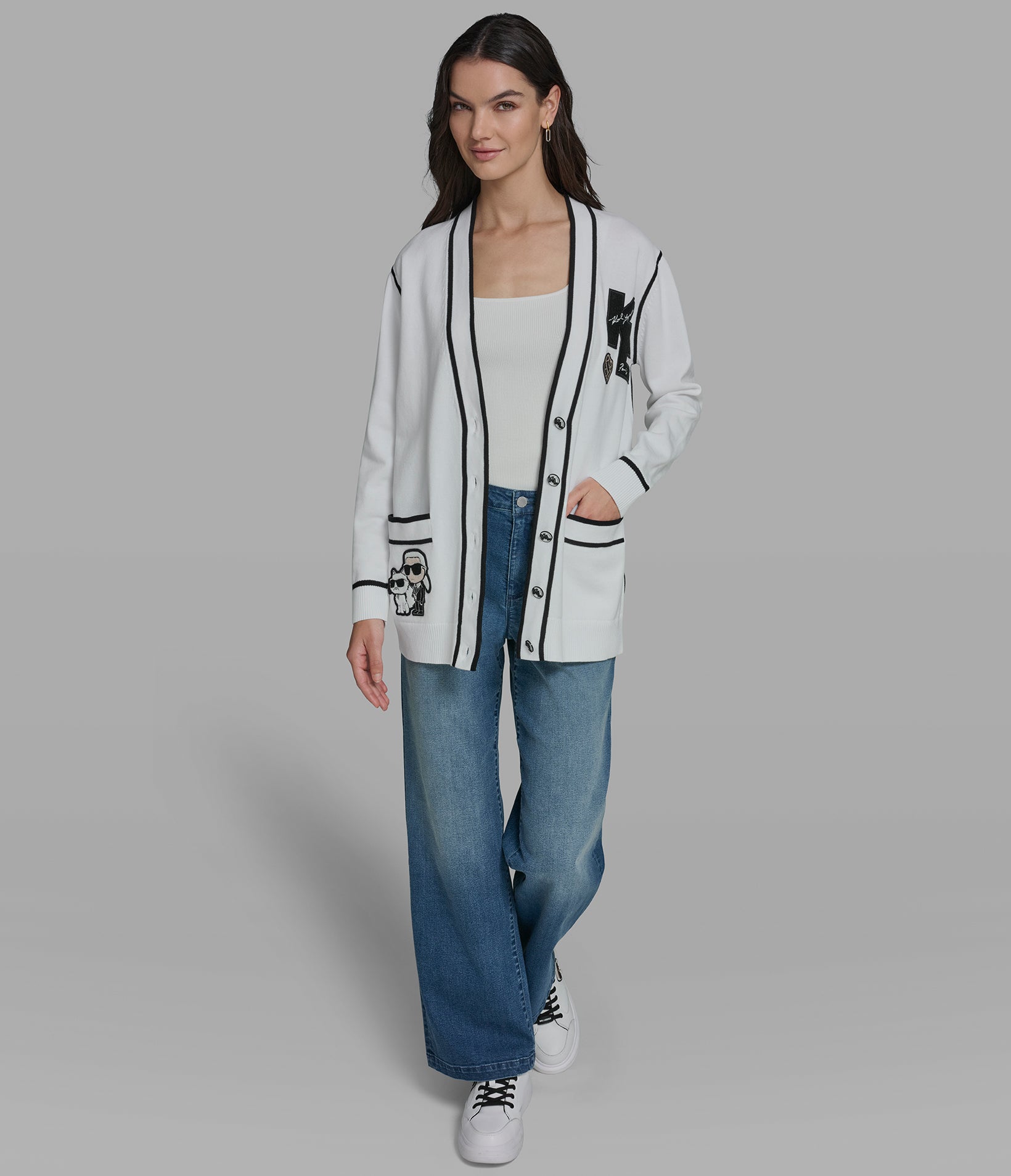 Karl Et Choupette Patch Varsity Cardigan | Sweaters & Tops | Karl