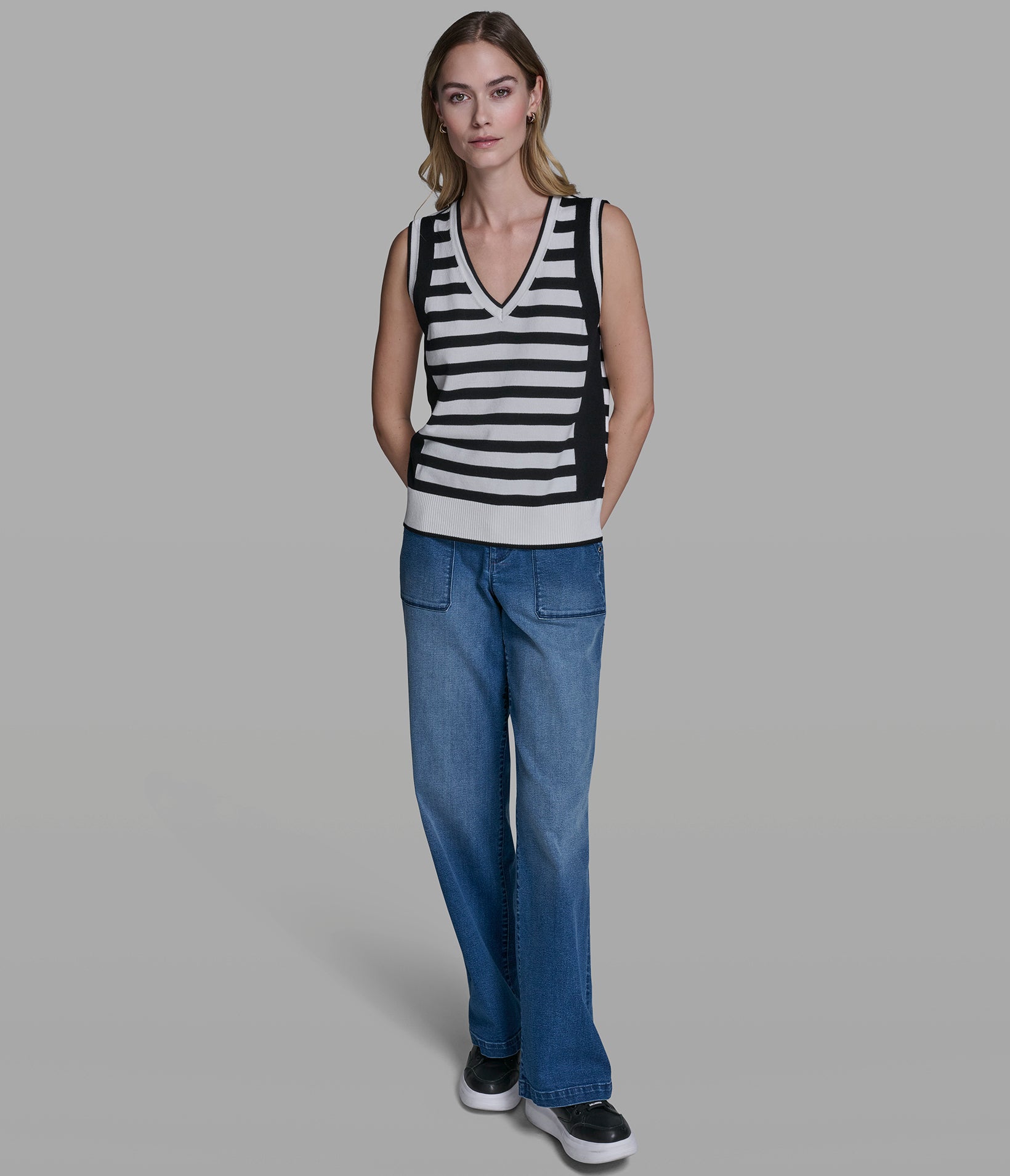 STRIPED V-NECK SWEATER VIEW 4 | Women's Clothing