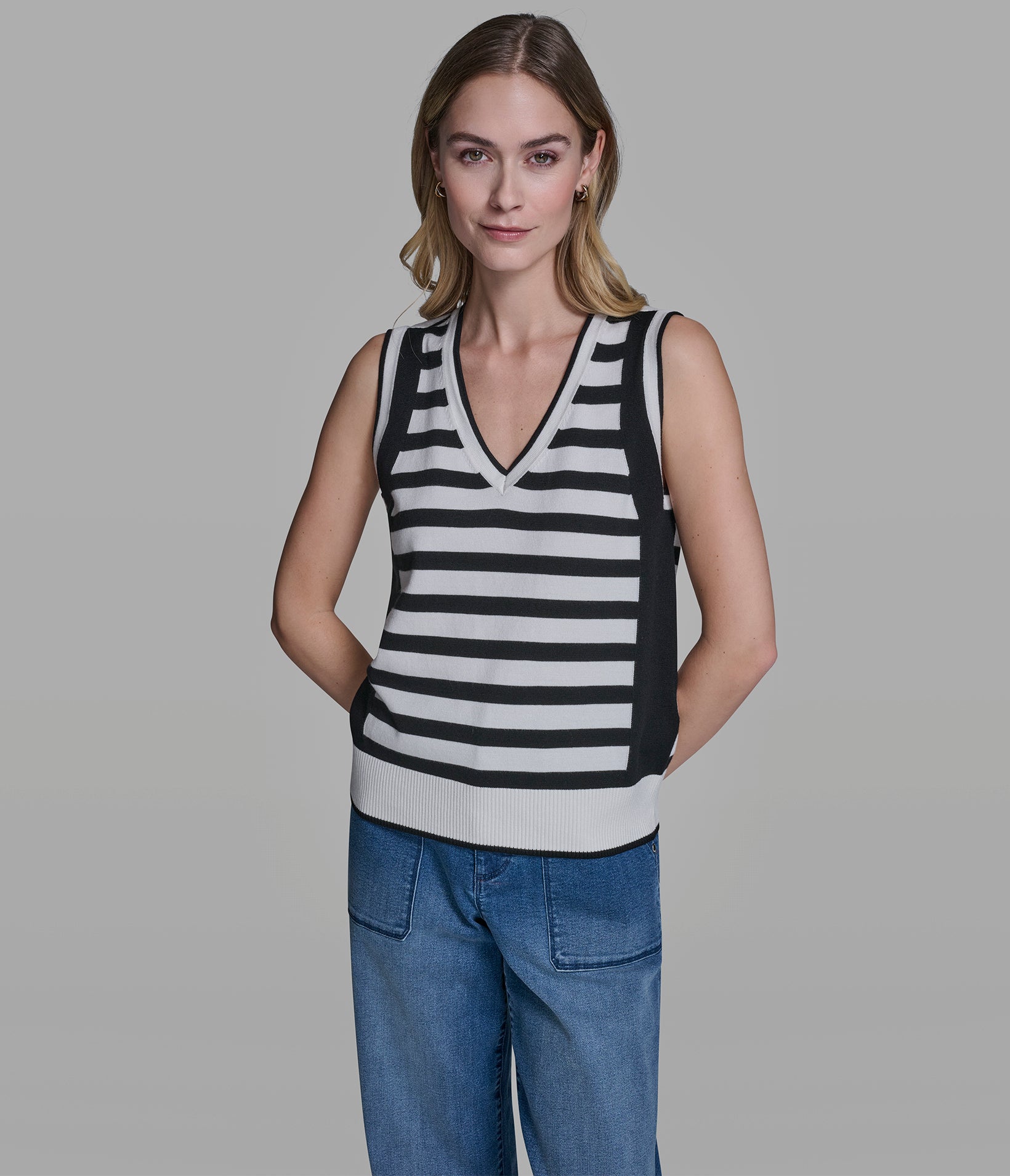 STRIPED V-NECK SWEATER VIEW 3 | Women's Clothing