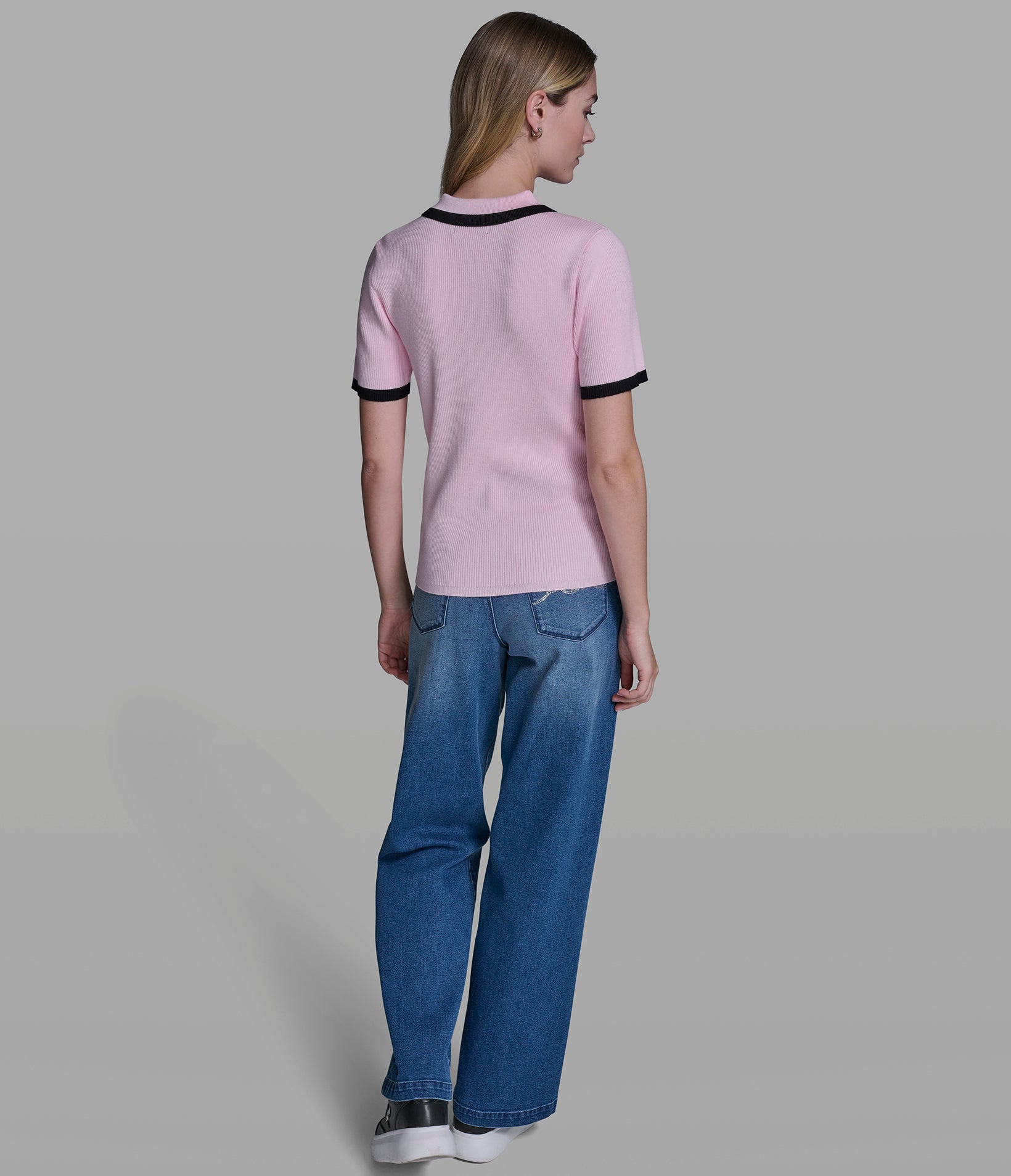 SHORT SLEEVE LOGO TRIM POLO SWEATER VIEW 6 | Women's Tops & Sweaters