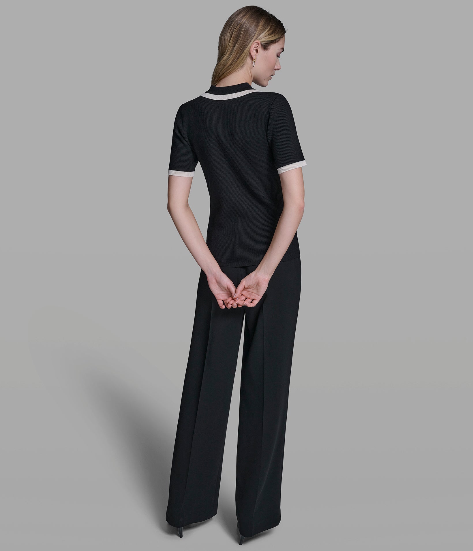 SHORT SLEEVE LOGO TRIM POLO SWEATER VIEW 5 | Women's Tops & Sweaters