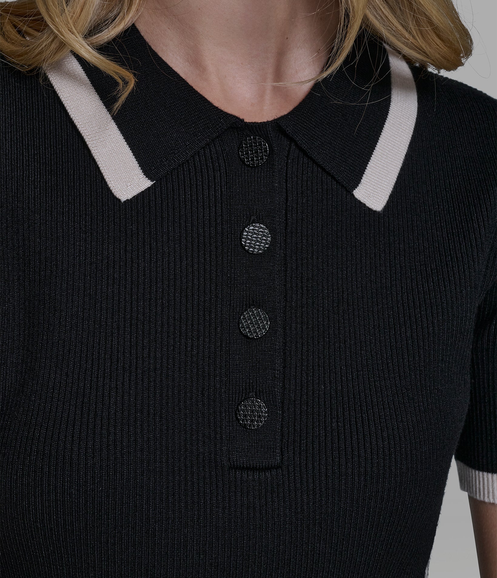 SHORT SLEEVE LOGO TRIM POLO SWEATER VIEW 6 | Women's Tops & Sweaters