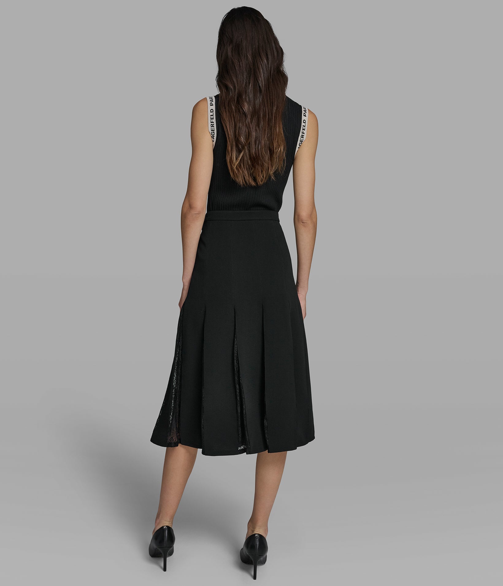 LACE PANELED PLEATED MIDI SKIRT VIEW 5 | Women's Pants & Skirts