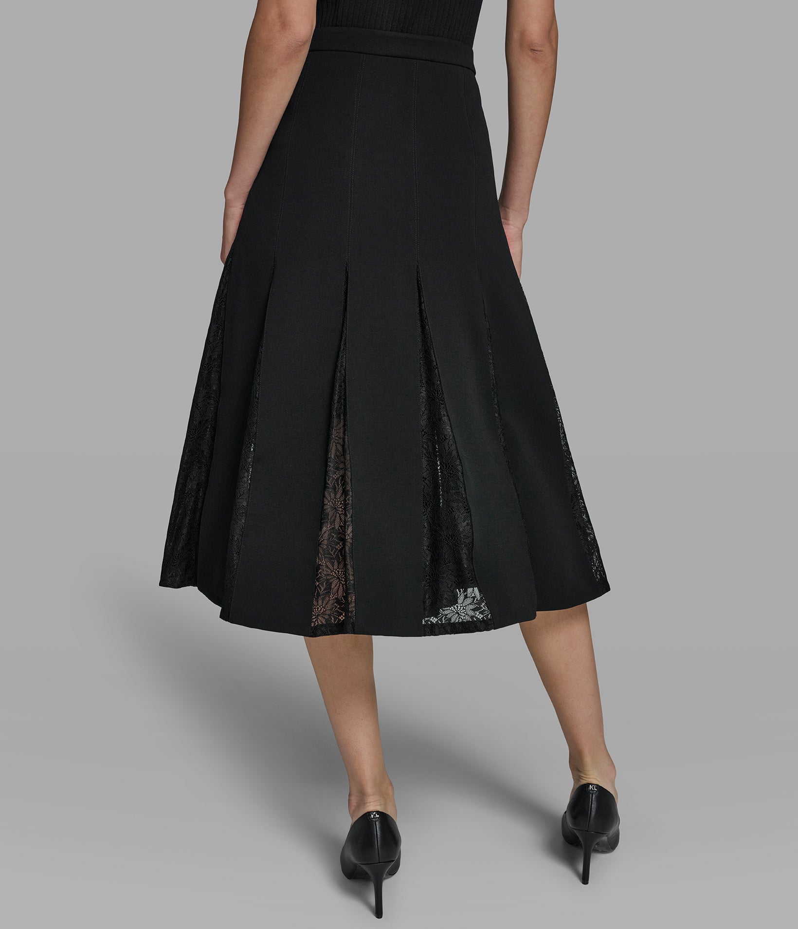 LACE PANELED PLEATED MIDI SKIRT VIEW 3 | Women's Pants & Skirts