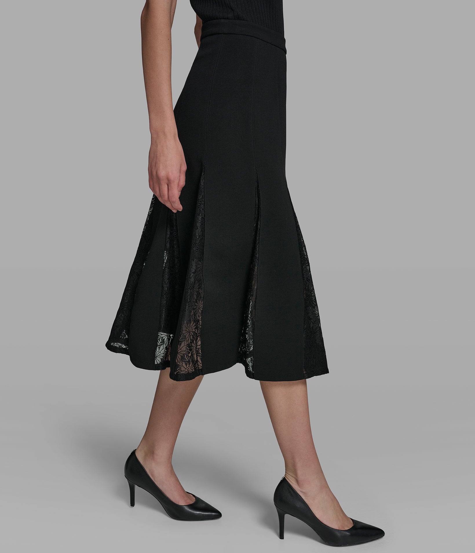 LACE PANELED PLEATED MIDI SKIRT View 2 | Women's Pants & Skirts