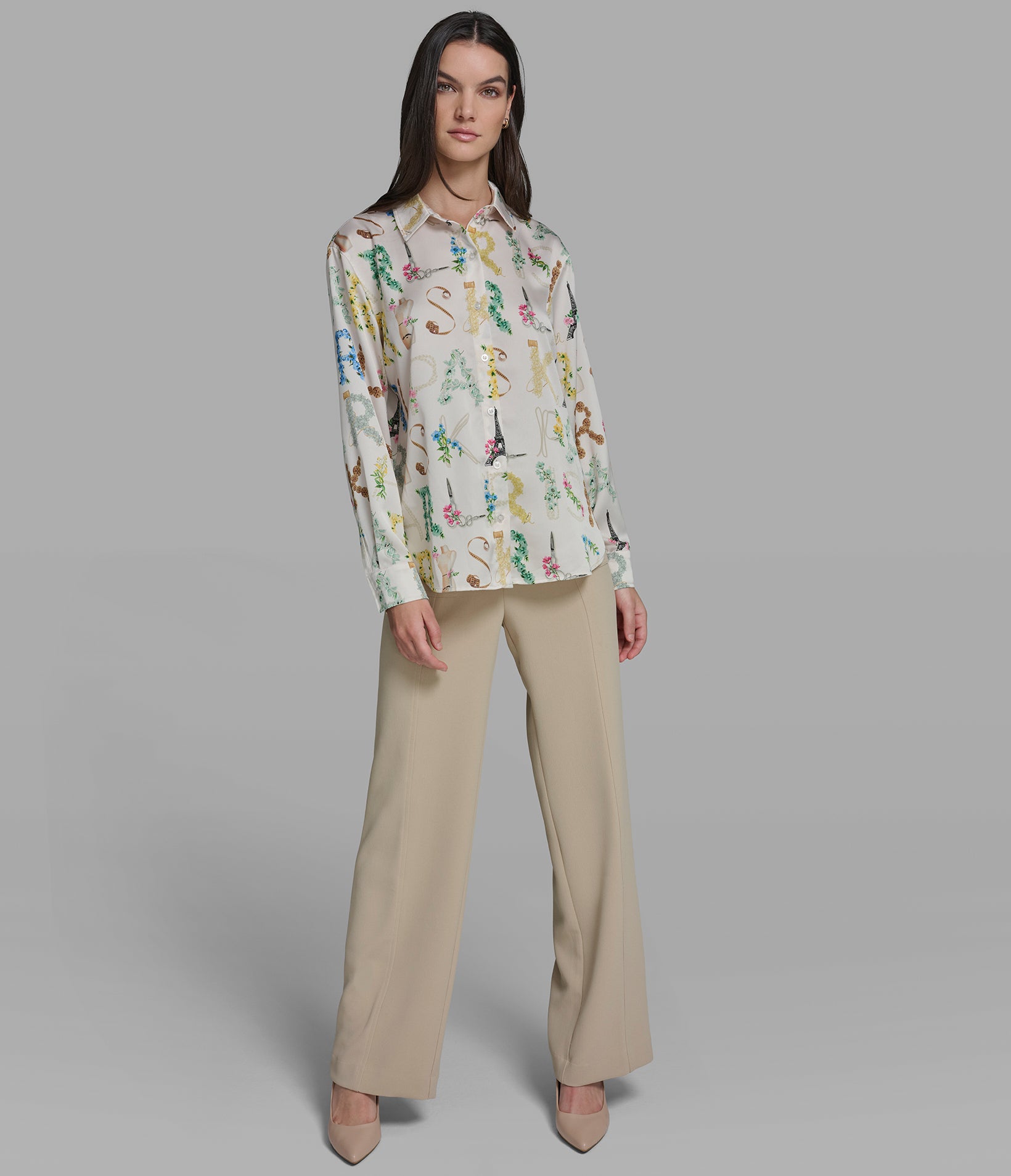 Satin Logo Shirt | Sweaters & Tops | Karl Lagerfeld Paris