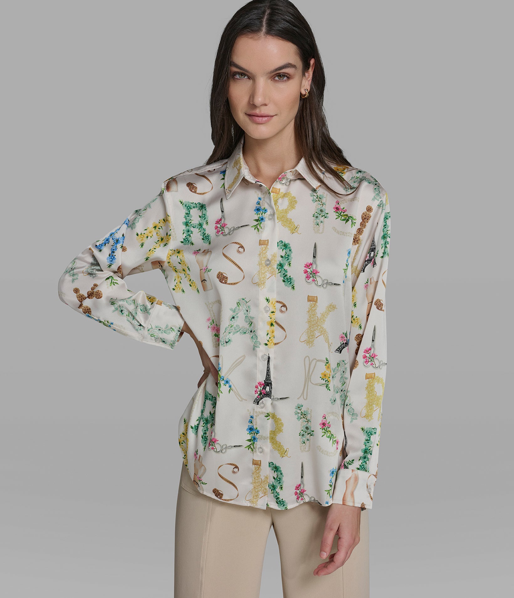 Satin Logo Shirt | Sweaters & Tops | Karl Lagerfeld Paris