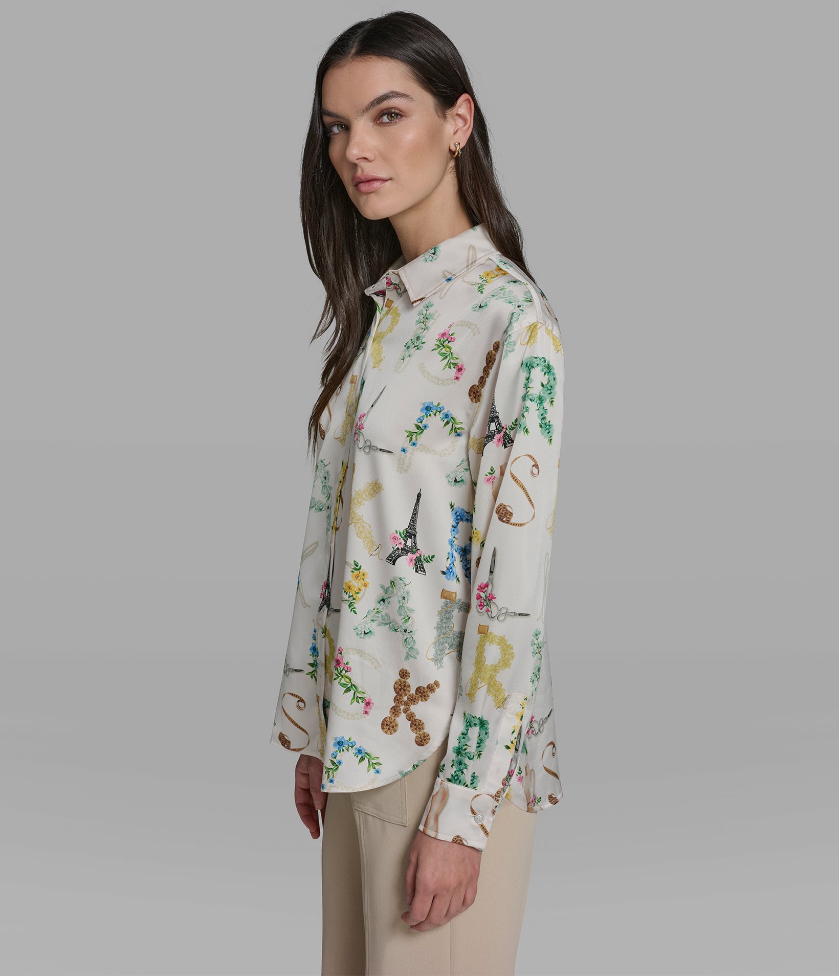 KARL LAGERFELD カールラガーフェルド ブローチ B174 Satin Logo Shirt | Sweaters & Tops | Karl Lagerfeld Paris