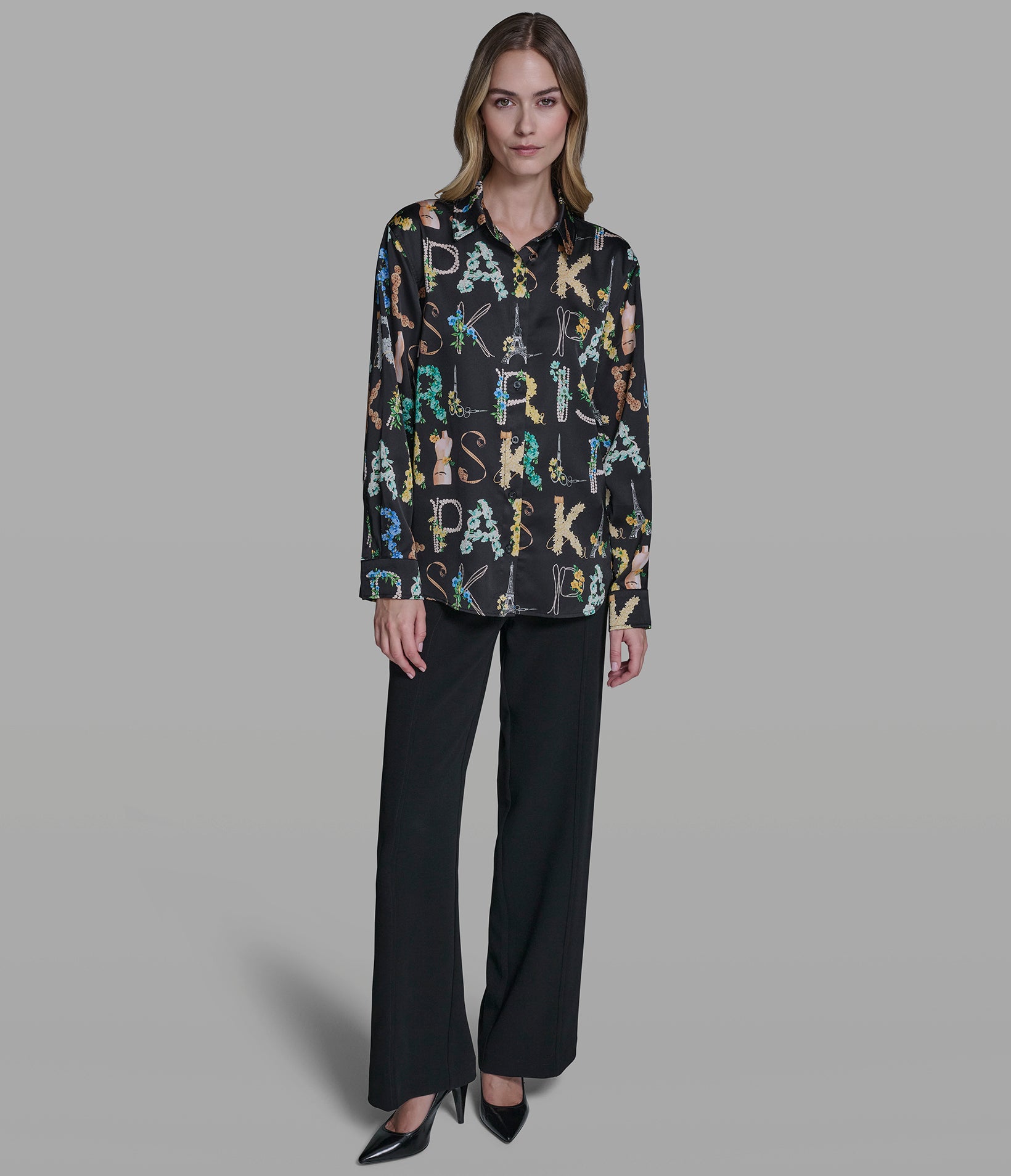 Satin Logo Shirt | Sweaters & Tops | Karl Lagerfeld Paris